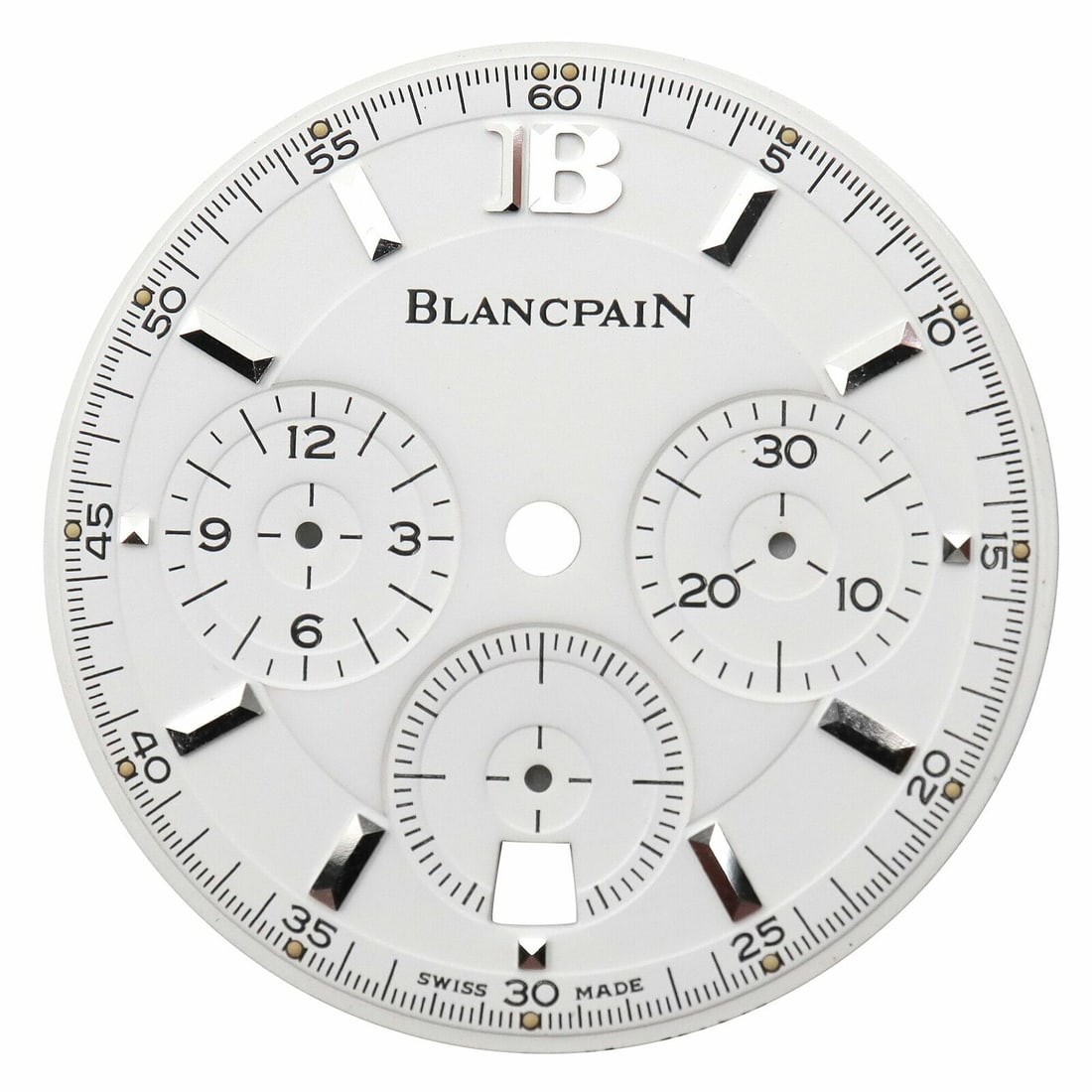 Blancpain Leman Flyback 24-Hour Dial for 38 mm Watches: Blancpain Leman Flyback 24-Hour Dial for 38 mm Watches This Blancpain Leman Chronograph Flyback dial is designed specifically for the 38 mm Blancpain watch models 2185-1127-11 and 2185-1127-53B. Featu