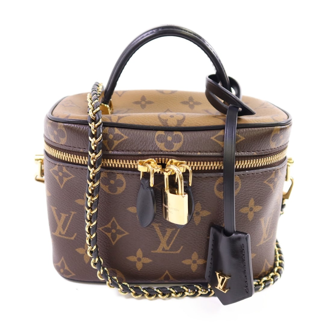 Louis Vuitton M45165 Vanity PM 2way Shoulder Bag Monogram Reverse: Louis Vuitton M45165 Vanity PM 2way Shoulder Bag Monogram Reverse Louis Vuitton Vanity PM 2-way shoulder bag in Monogram Reverse PVC coated canvas. This women's handbag features a structured vanity-st