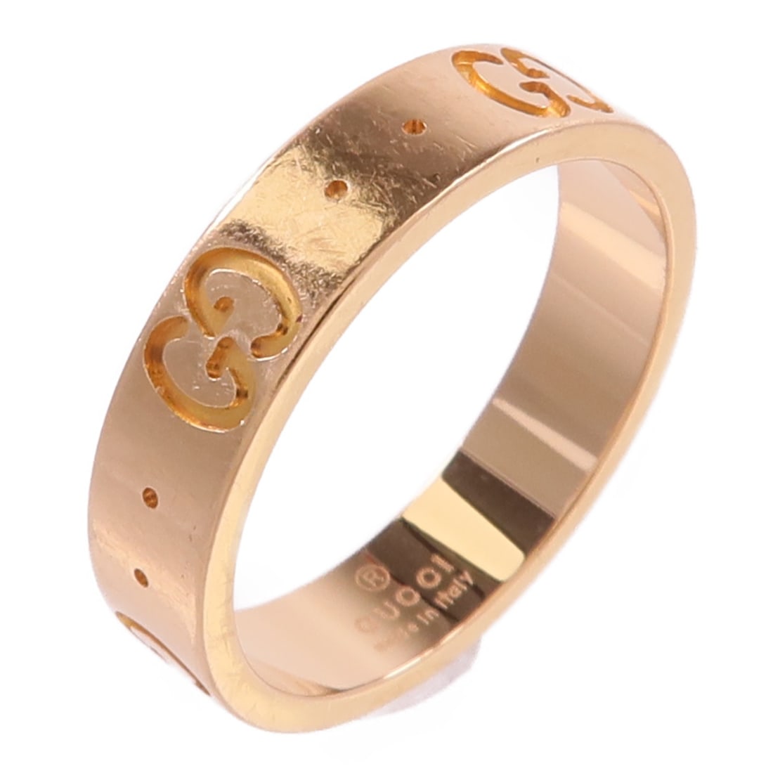 GUCCI Icon GG Ring 18K Rose Gold Size 4.25: GUCCI Icon GG Ring 18K Rose Gold Size 4.25 A Gucci GG Gucci Icon ring in 18K pink gold, sized US 4.25. The ring has a 4 mm width and is described as being in very good AB condition. Accessories are no