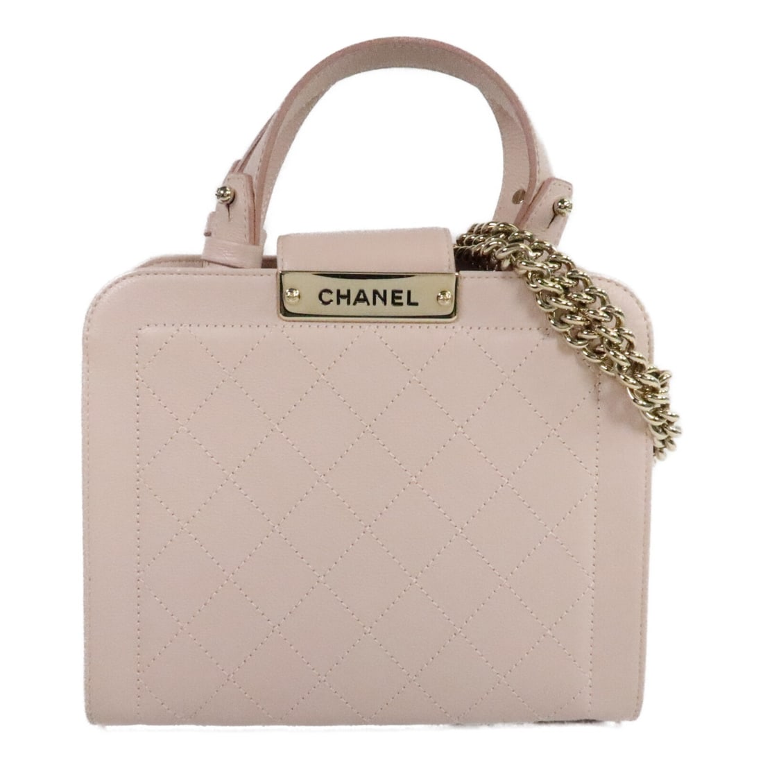 CHANEL Label Click 2 Way Shoulder Tote Pink Calfskin CC GHW: CHANEL Label Click 2 Way Shoulder Tote Pink Calfskin CC GHW Chanel Label Click Shopping Tote in pink calfskin leather with a 2-way shoulder bag design. This women's bag features a magnetic pocket and 