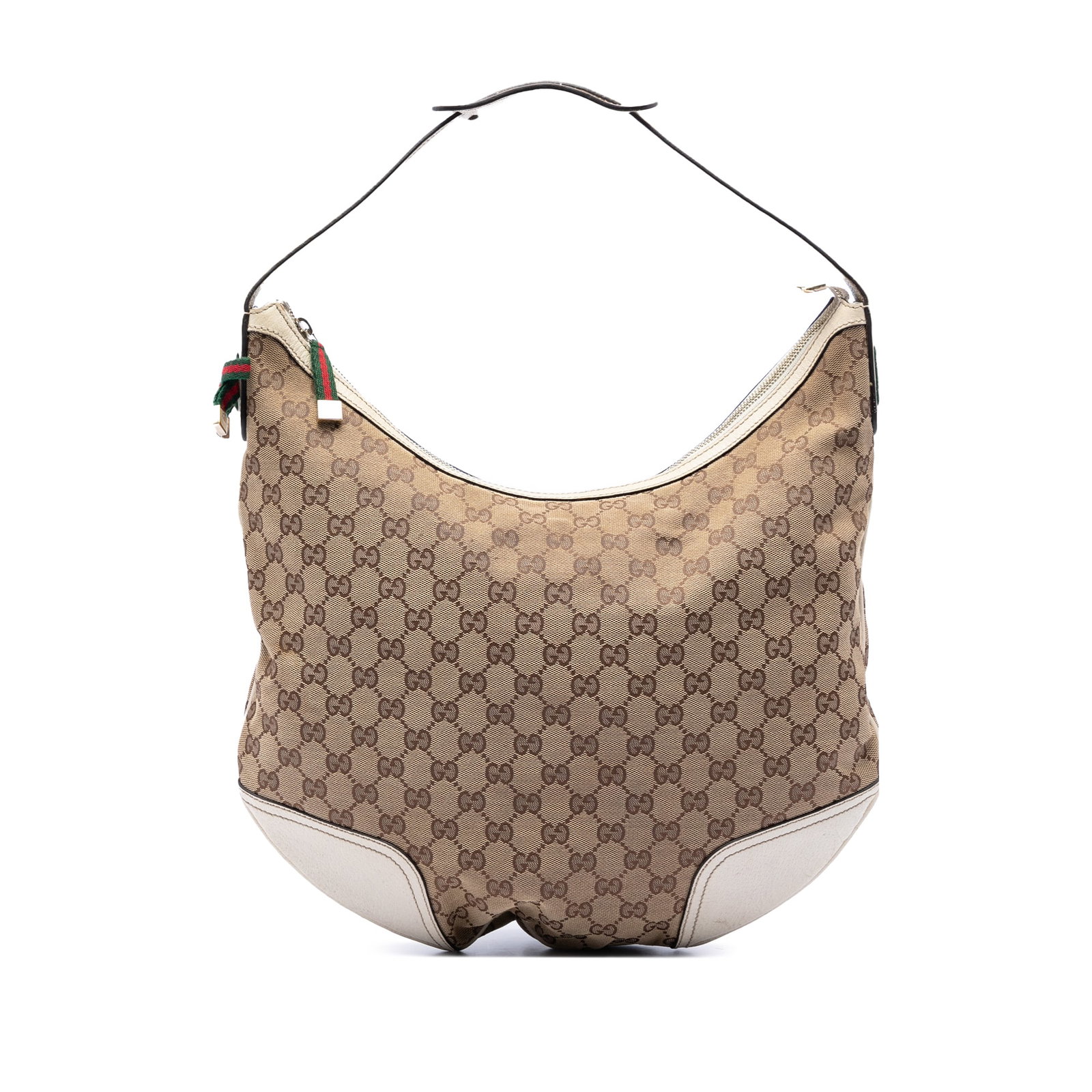 Gucci Princy Hobo Bag Large GG Canvas Web Beige: Gucci Princy Hobo Bag Large GG Canvas Web Beige Gucci Large GG Canvas Web Princy Hobo in beige fabric with leather trim. This hobo bag features a flat leather strap, top zip closure, and an interior w