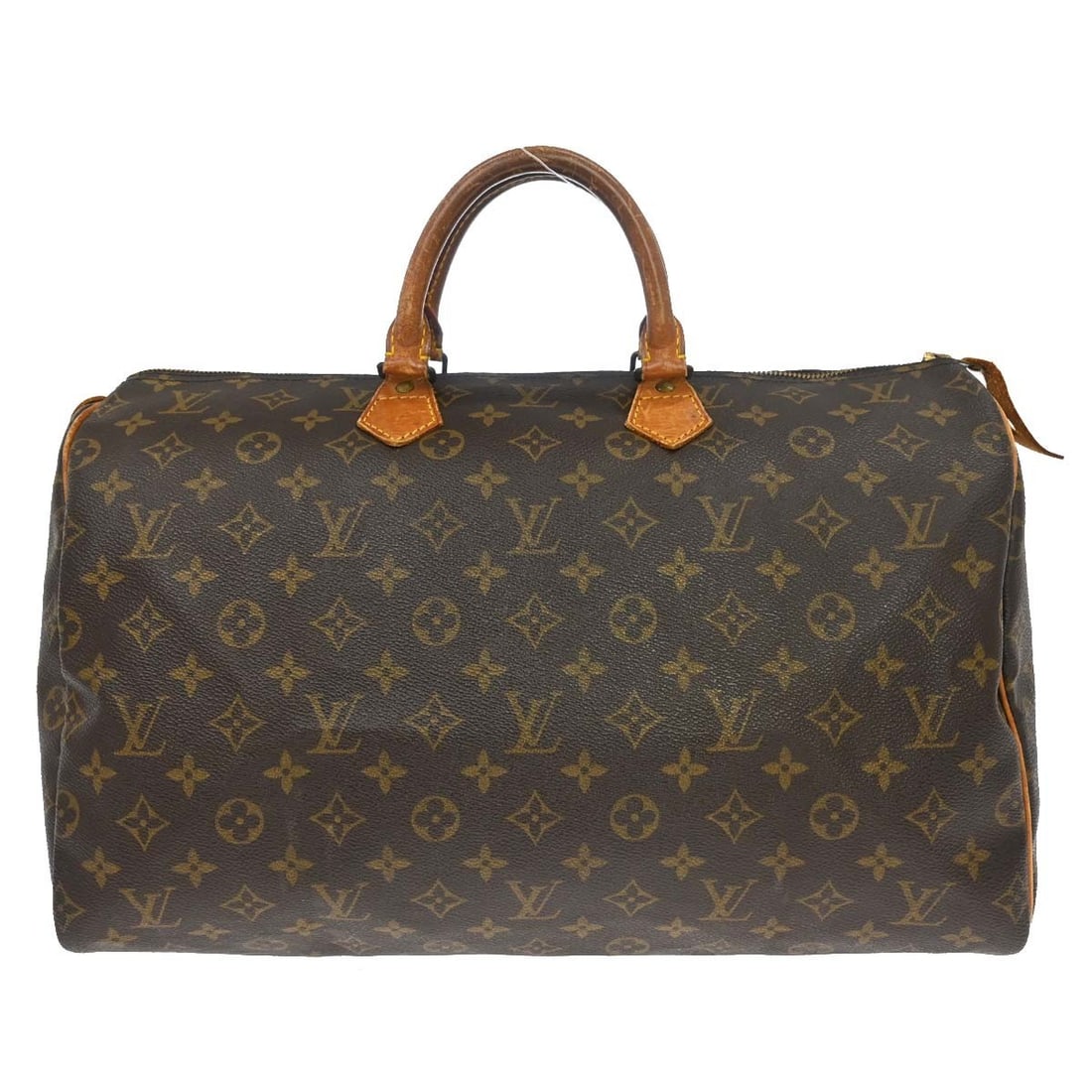 Louis Vuitton Speedy 40 Monogram Canvas Brown Duffle Bag M41522: Louis Vuitton Speedy 40 Monogram Canvas Brown Duffle Bag M41522 Vintage Louis Vuitton Speedy 40 duffle handbag in brown Monogram canvas with leather trim and double handles. This zip-top handbag featu