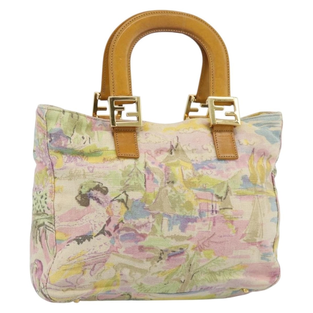 Fendi Beige Gold Canvas Womens Handbag Made in Italy: Fendi Beige Gold Canvas Womens Handbag Made in Italy Fendi hand bag in beige and gold canvas, made in Italy. This women's bag measures approximately 11.0 x 8.3 x 4.7 inches with a handle drop of about