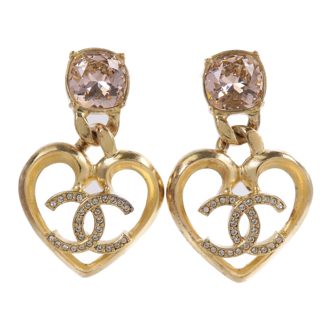 CHANEL ABA100 CC Pierced Earrings Gold Clear Pink Metal: CHANEL ABA100 CC Pierced Earrings Gold Clear Pink Metal CHANEL pierced earrings in a gold finish with clear and pink accents. The model is ABA100 and the item comes with a storage box. Condition is AB