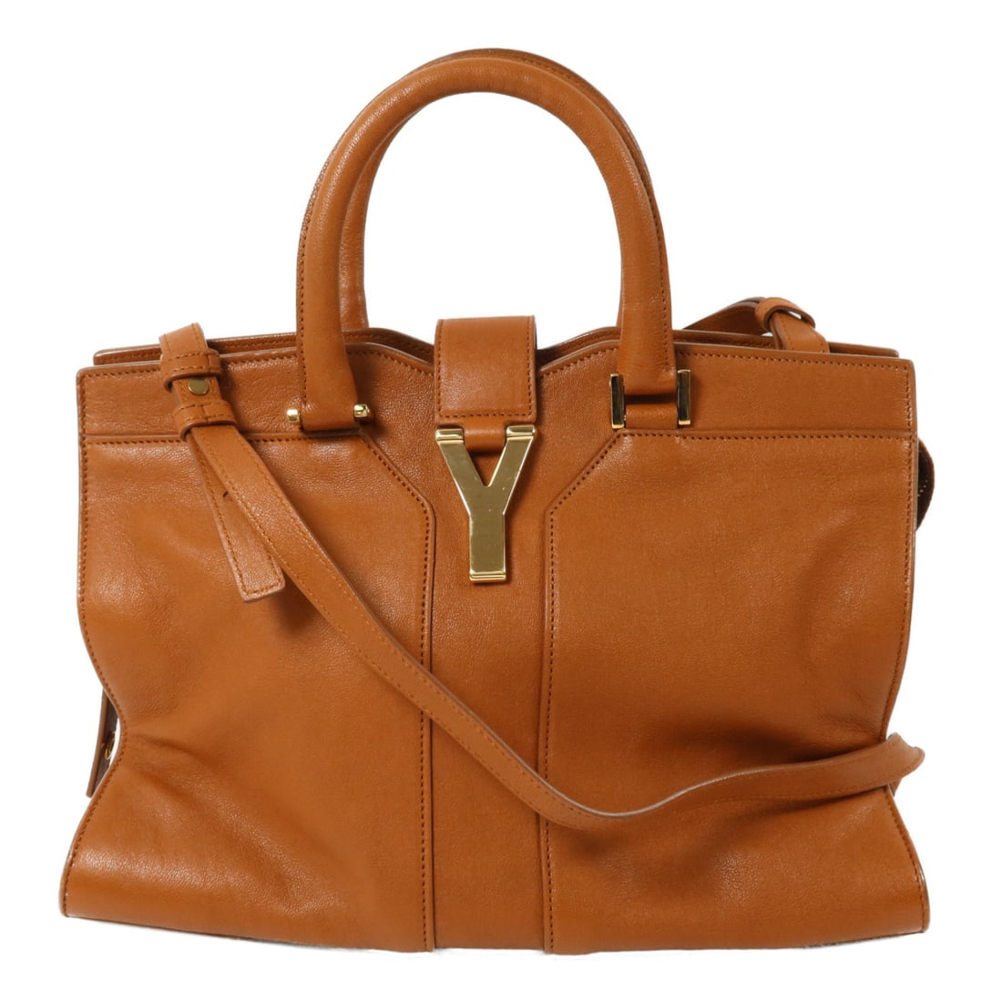 YVES SAINT LAURENT Chyc Cabas 370699 Brown Calfskin 2way Shoulder Bag: YVES SAINT LAURENT Chyc Cabas 370699 Brown Calfskin 2way Shoulder Bag Yves Saint Laurent Chyc Cabas small 2-way shoulder bag in brown calfskin. This women's bag features a structured design with top h