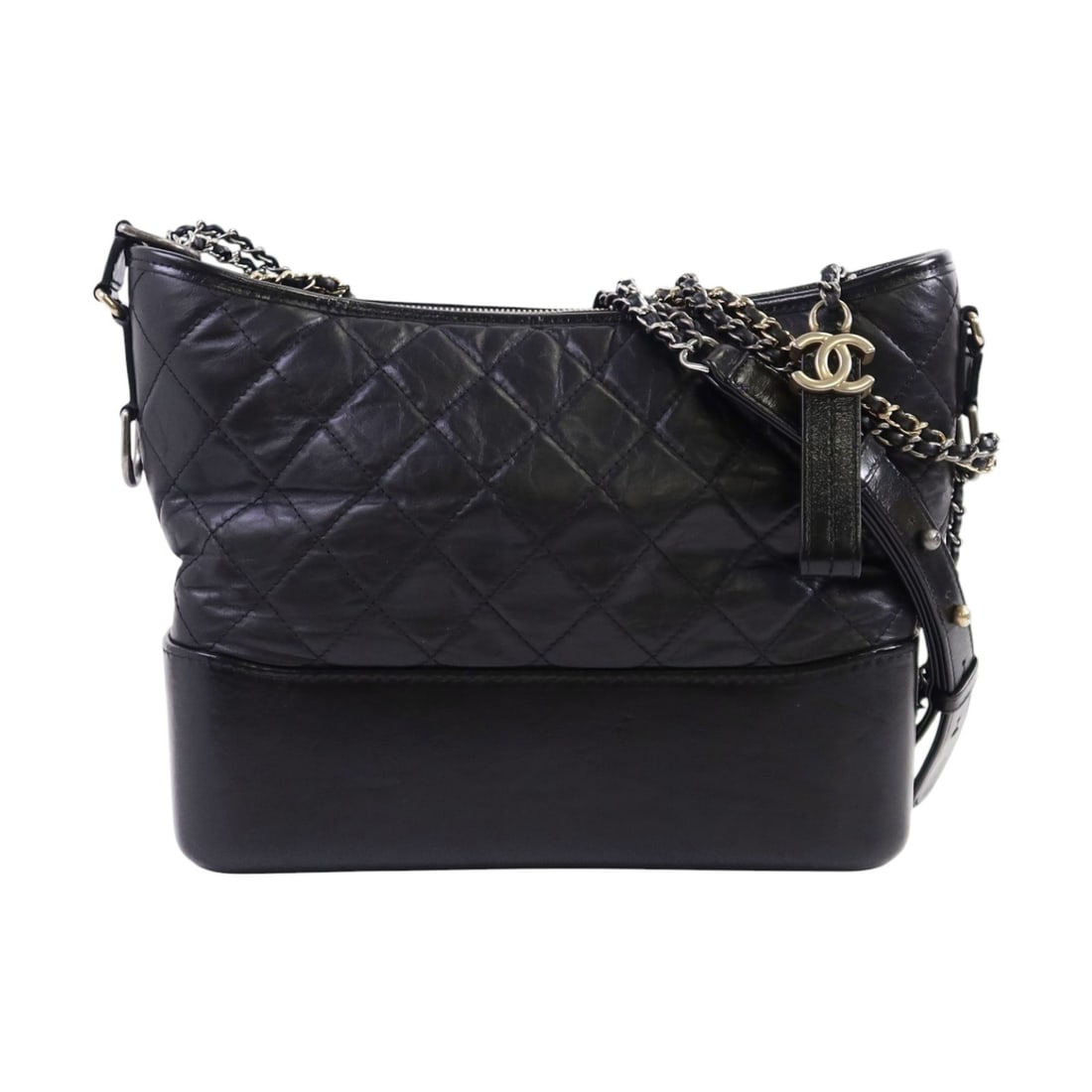 CHANEL Gabrielle Medium Shoulder Bag Black Calfskin CC GHW: CHANEL Gabrielle Medium Shoulder Bag Black Calfskin CC GHW CHANEL CC GHW Medium Gabrielle Chain Shoulder Bag in black calfskin (cowhide) leather. This shoulder bag is designed for women and features a