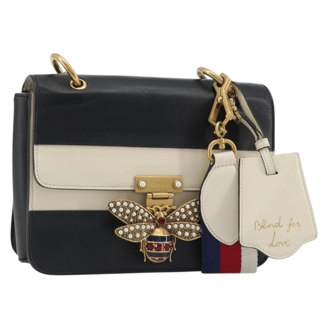 Gucci 476542 Queen Margaret Bee leather shoulder bag black gold: Gucci 476542 Queen Margaret Bee leather shoulder bag black gold Gucci Queen Margaret Bee shoulder bag in black and gold leather. This women's bag includes a name tag and is made in Italy. Condition is