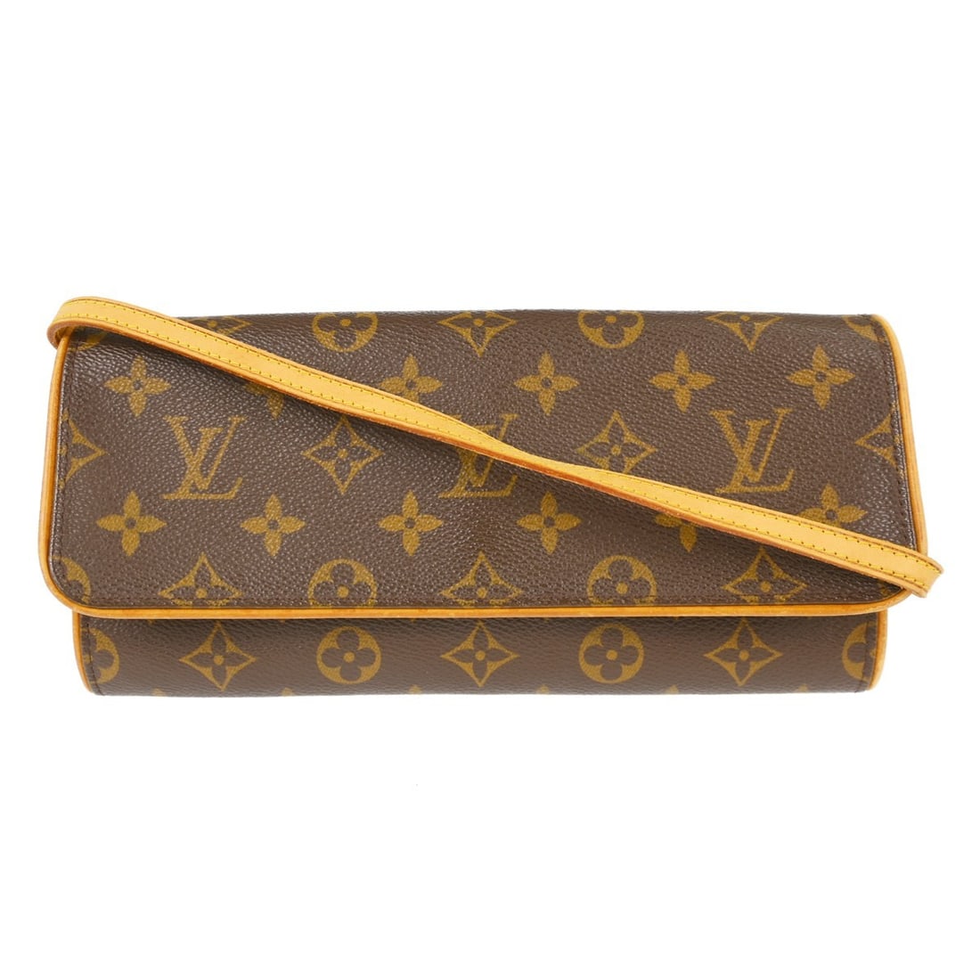 Louis Vuitton Pochette Twin GM Monogram Canvas Crossbody Purse M51852: Louis Vuitton Pochette Twin GM Monogram Canvas Crossbody Purse M51852 Vintage Louis Vuitton Pochette Twin GM crossbody bag in brown Monogram canvas with leather trim and a magnetic snap closure. This 