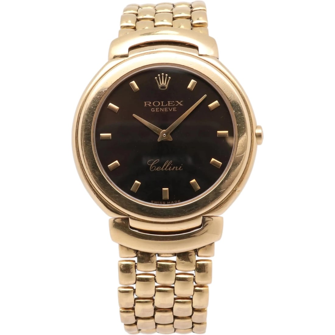 Rolex Cellini 18K Yellow Gold Quartz Men's Wristwatch 37mm Black Dial 6623 8: Rolex Cellini 18K Yellow Gold Quartz Men's Wristwatch 37mm Black Dial 6623 8 This vintage Rolex Cellini men's wristwatch features a 37mm round case crafted from 18K yellow gold and is powered by a Swi