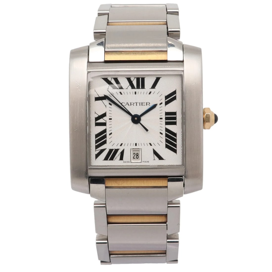 Cartier Tank Francaise ref. 2302 28mm two tone automatic wristwatch: Cartier Tank Francaise ref. 2302 28mm two tone automatic wristwatch Cartier Tank Francaise two-tone automatic wristwatch in good pre-owned condition with a silver guilloched dial, Roman numeral marker