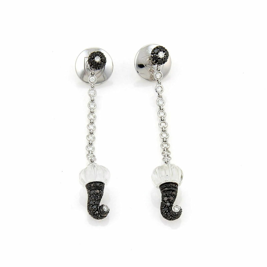 Chantecler Capri 18k Gold Drop Earrings with Diamond and Rock Crystal Quartz: Chantecler Capri 18k Gold Drop Earrings with Diamond and Rock Crystal Quartz Signed Chantecler Capri dangle earrings crafted in 18k gold, featuring rock crystal quartz accented by diamonds in an elong