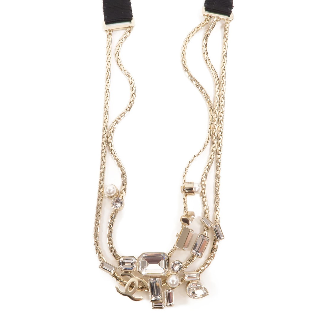 CHANEL Coco Mark CC Ribbon Choker Silver Tone Metal: CHANEL Coco Mark CC Ribbon Choker Silver Tone Metal CHANEL ribbon choker featuring the CC Coco Mark design in silver-tone metal. This women's choker is made in France and comes without accessories. Co