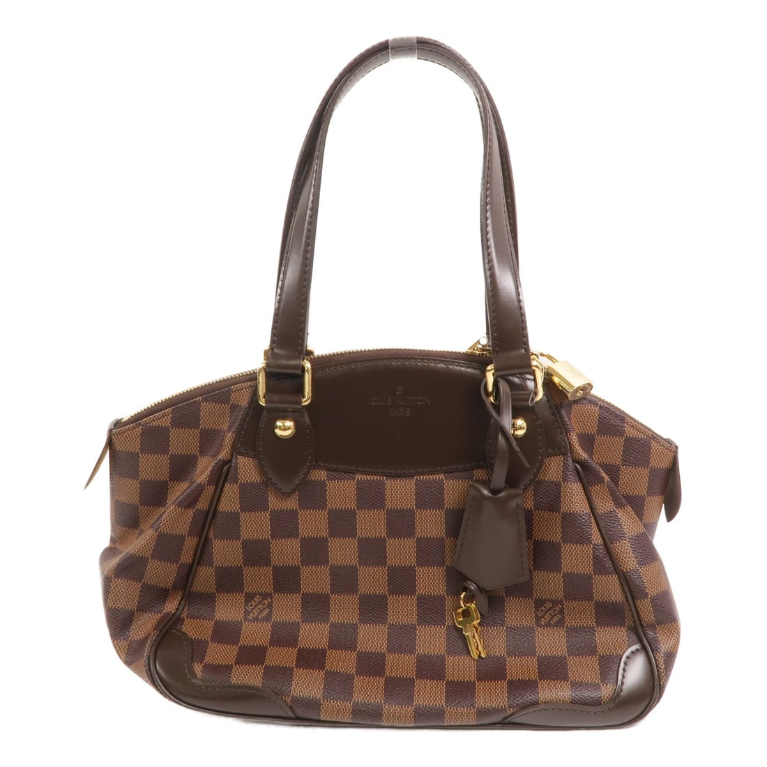 Louis Vuitton Veron PM Shoulder Bag Damier Brown N41176: Louis Vuitton Veron PM Shoulder Bag Damier Brown N41176 Louis Vuitton Veron PM shoulder bag in brown Damier PVC coated canvas. This women's shoulder bag includes a clochette, key, and padlock, and fea