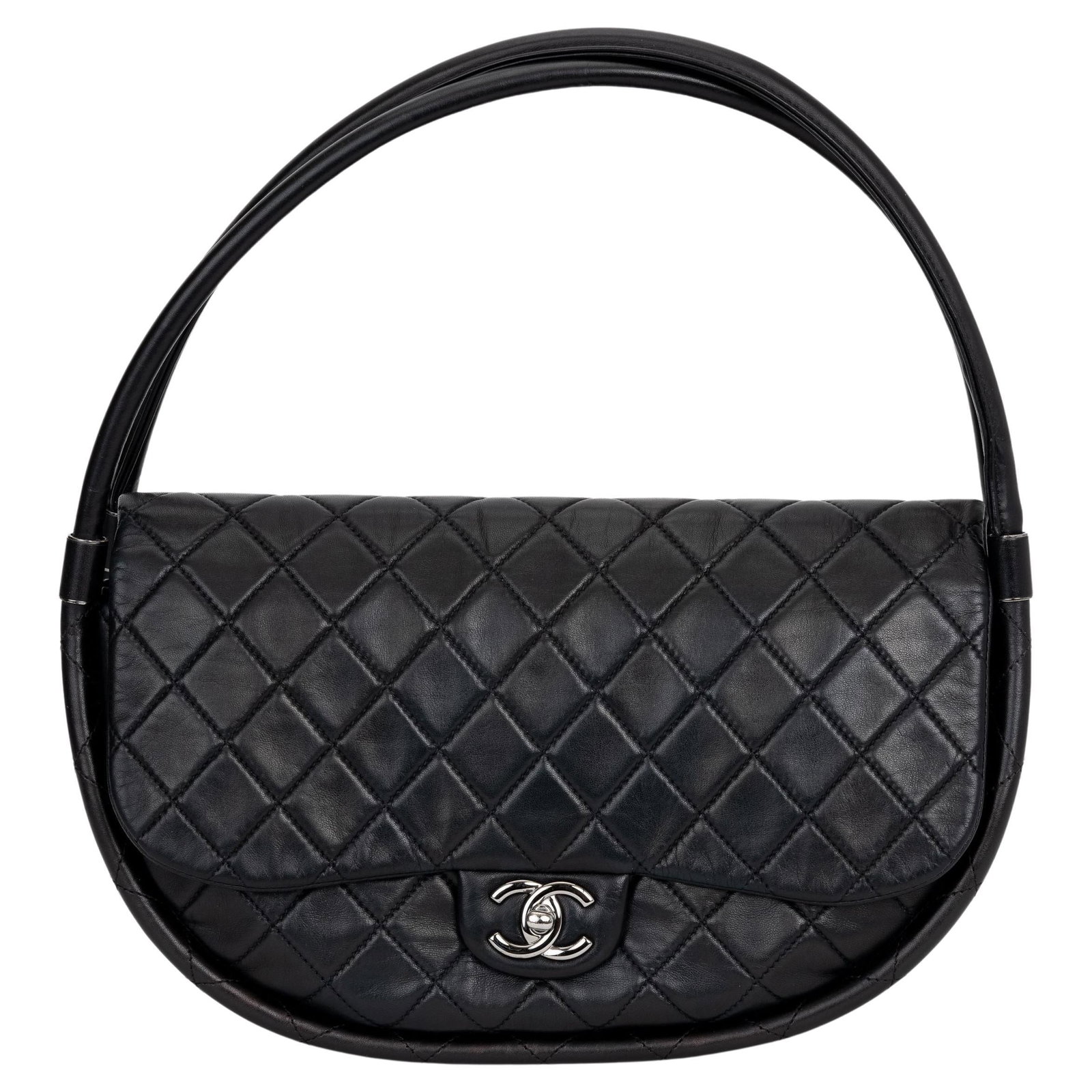 Chanel Rare Black Hula Hoop Bag Collection 17 with Hologram: Chanel Rare Black Hula Hoop Bag Collection 17 with Hologram Discover the iconic Chanel Collectible Black Hula Hoop Bag, a stunning accessory that blends luxury and unique design. Made from high-qualit
