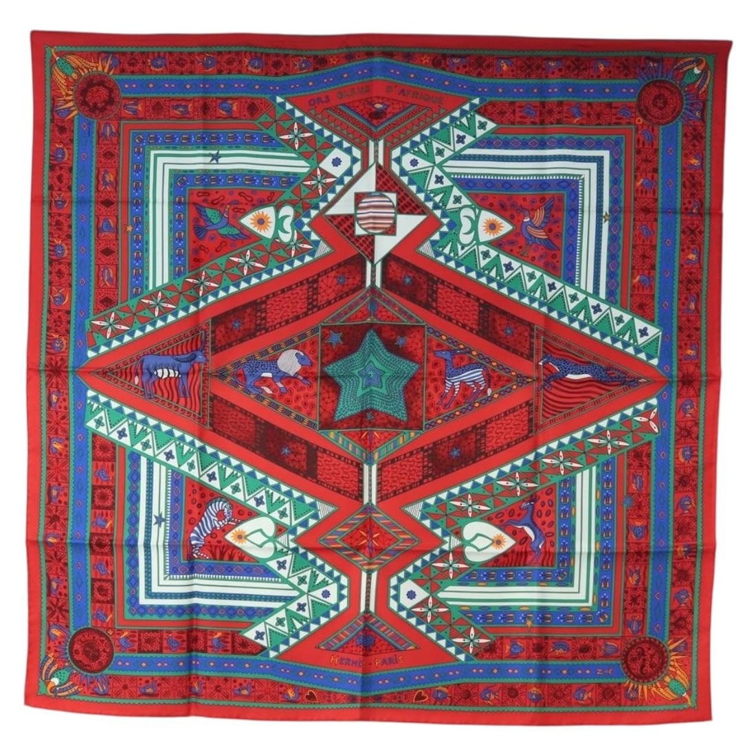 Hermes Carre 90 Silk Scarf ORS BLEUS D'AFRIQUE Red (1 of 15)