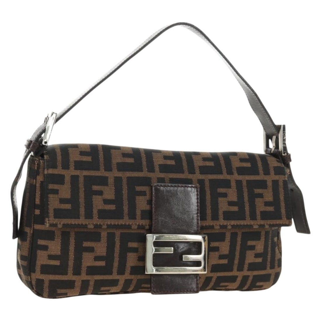 FENDI Mamma Baguette Zucca Canvas Shoulder Bag Black Brown: FENDI Mamma Baguette Zucca Canvas Shoulder Bag Black Brown Authentic FENDI Mamma Baguette shoulder bag in black and brown Zucca canvas. This women's shoulder bag is made in Italy and includes a dust b