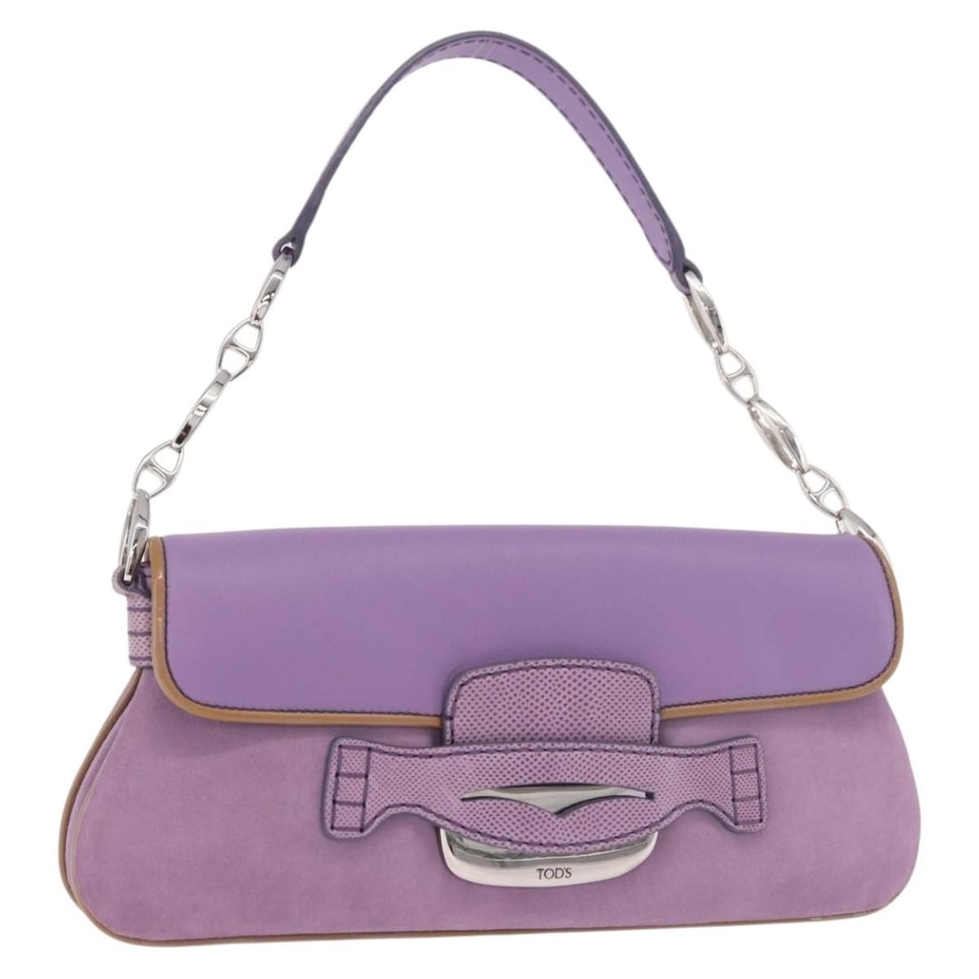 TOD'S Purple Suede Shoulder Bag Silver Tone Womens: TOD'S Purple Suede Shoulder Bag Silver Tone Womens This TOD'S shoulder hand bag is crafted from suede in a purple and silver color combination. Made in Italy, it features a handle drop of approximatel