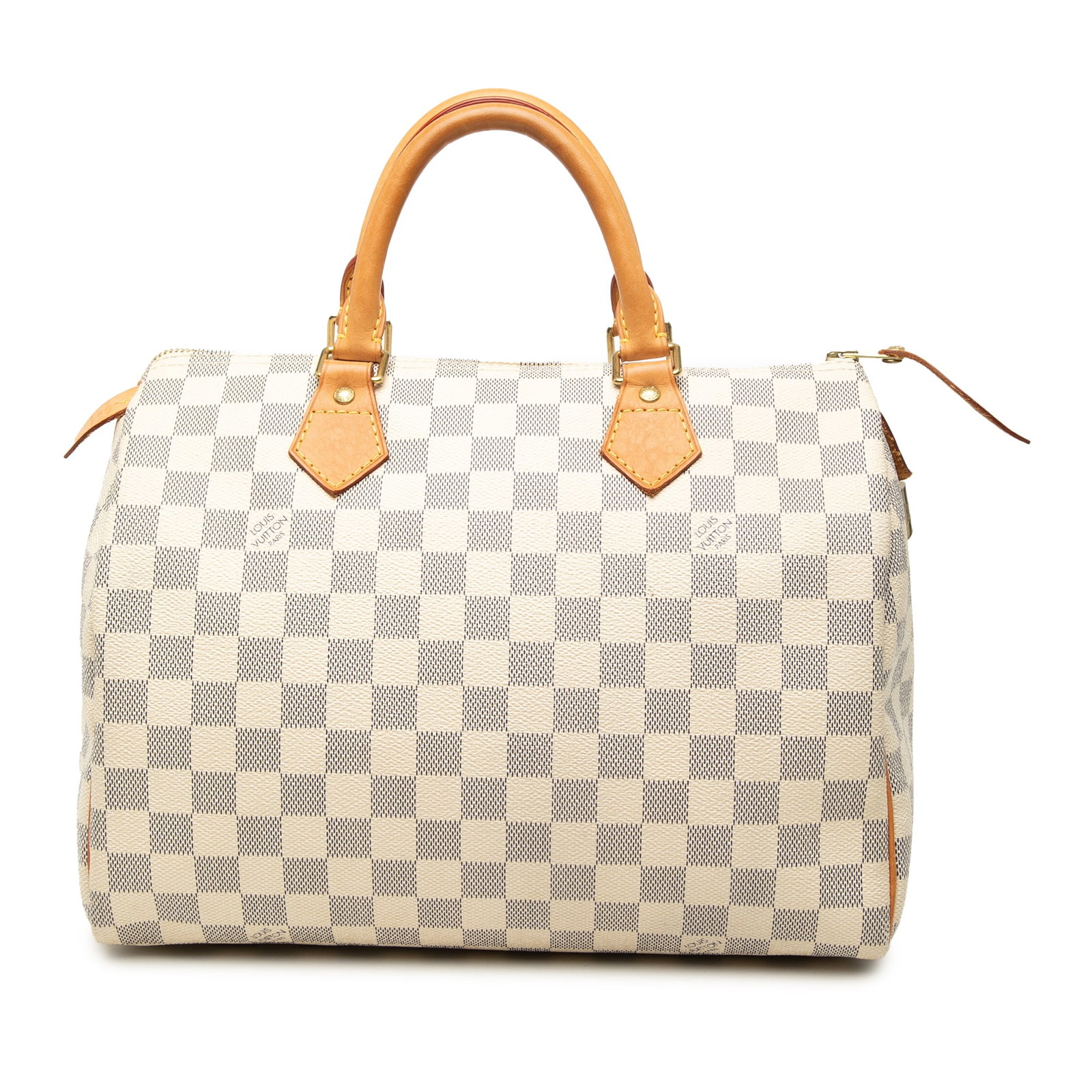 Louis Vuitton Speedy 30 Damier Azur handbag: Louis Vuitton Speedy 30 Damier Azur handbag Louis Vuitton Damier Azur Speedy 30 handbag crafted with a damier azur canvas body and vachetta leather trim. It features rolled vachetta leather handles, a