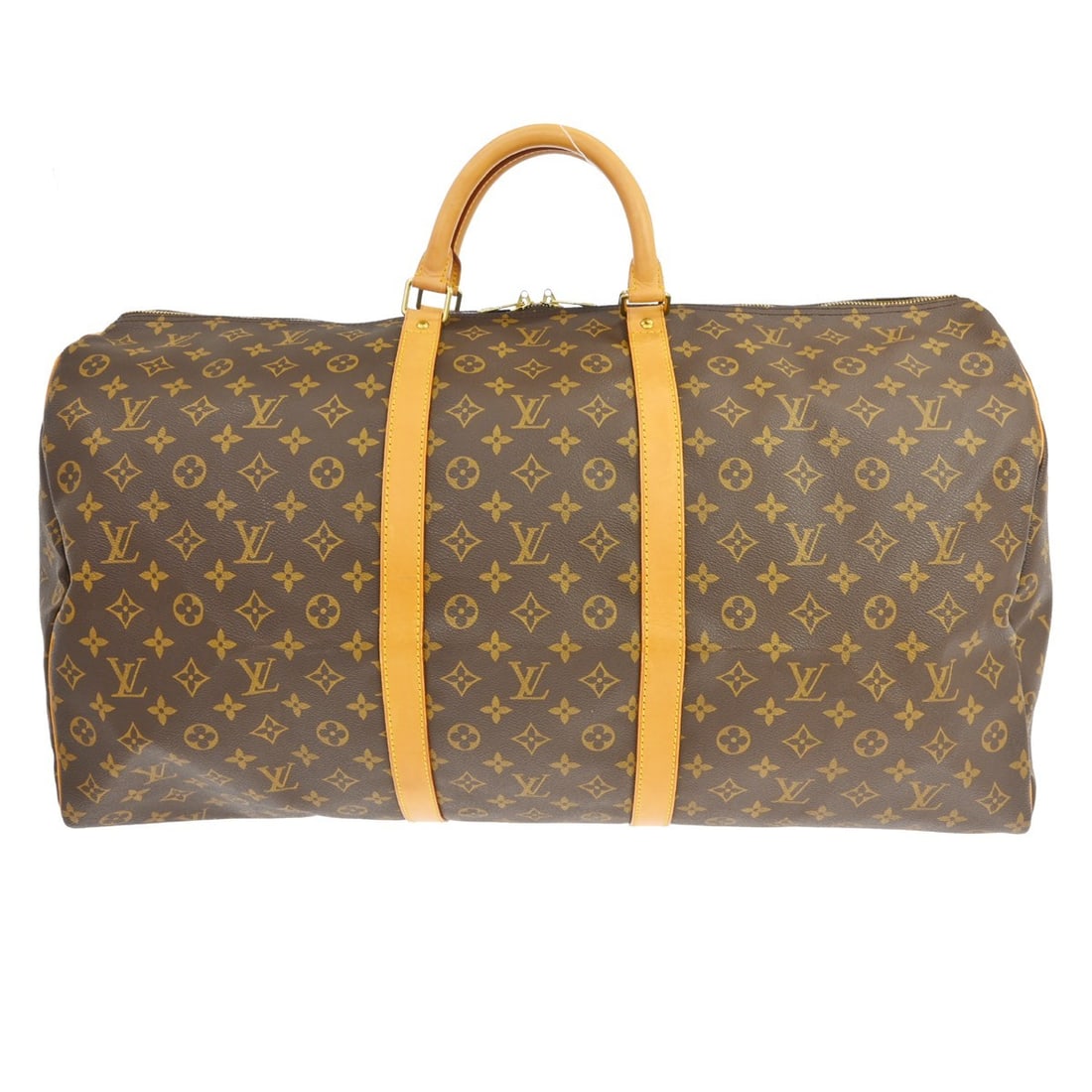 Louis Vuitton Keepall 60 Monogram Duffle Bag M41422 SP0937: Louis Vuitton Keepall 60 Monogram Duffle Bag M41422 SP0937 Vintage Louis Vuitton Keepall 60 travel handbag in Monogram canvas with leather trim and double handles. This extra large duffle-style bag