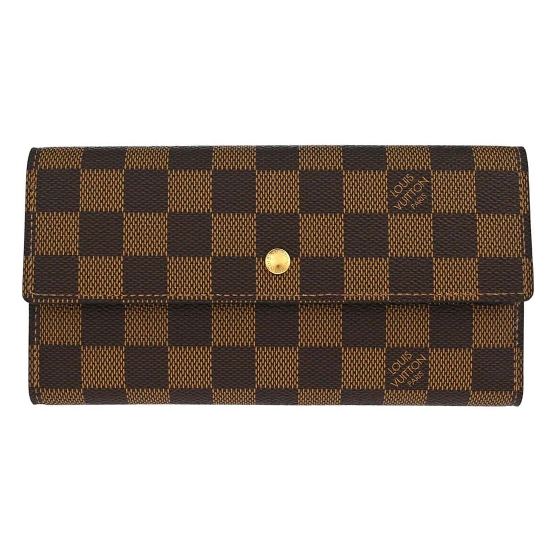 Louis Vuitton Porte Tresor International Damier Canvas Wallet N61215: Louis Vuitton Porte Tresor International Damier Canvas Wallet N61215 Louis Vuitton Porte Tresor International wallet in Damier canvas and leather with a folding design and button logo accent. The wall