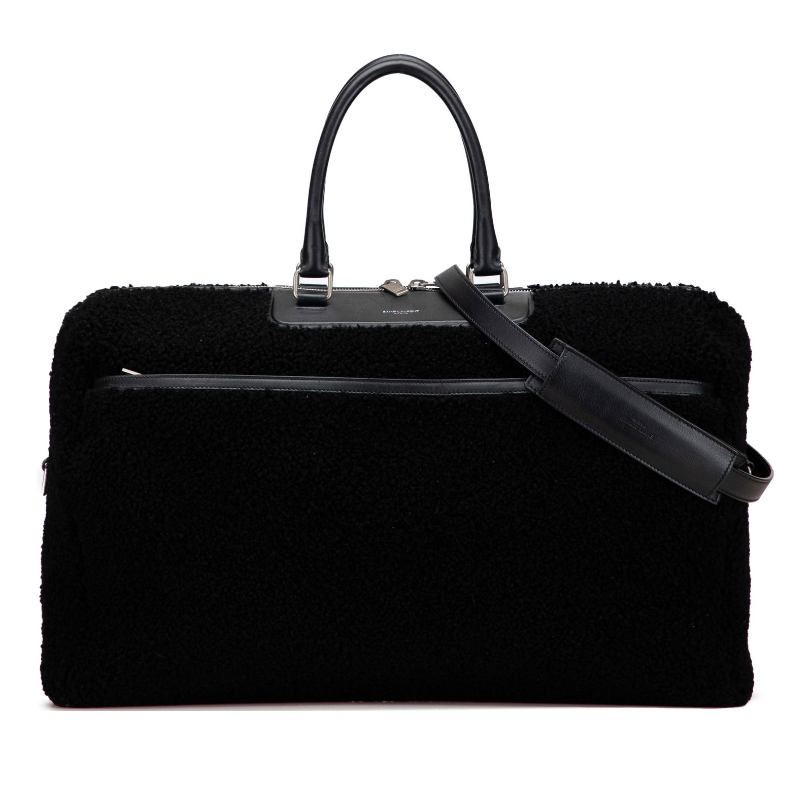 Saint Laurent Black Shearling Travel Bag with Leather Trim (1 of 10)