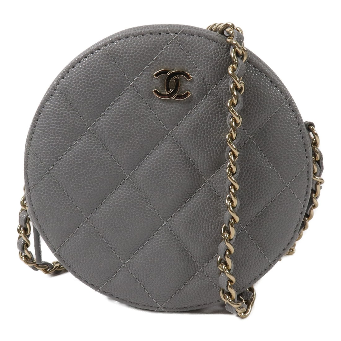 CHANEL AP0245 Round Chain Shoulder Bag Calfskin CC GHW: CHANEL AP0245 Round Chain Shoulder Bag Calfskin CC GHW Round clutch-style shoulder bag in calfskin leather with a chain strap and CC GHW design. This women's bag includes two open interior pockets and