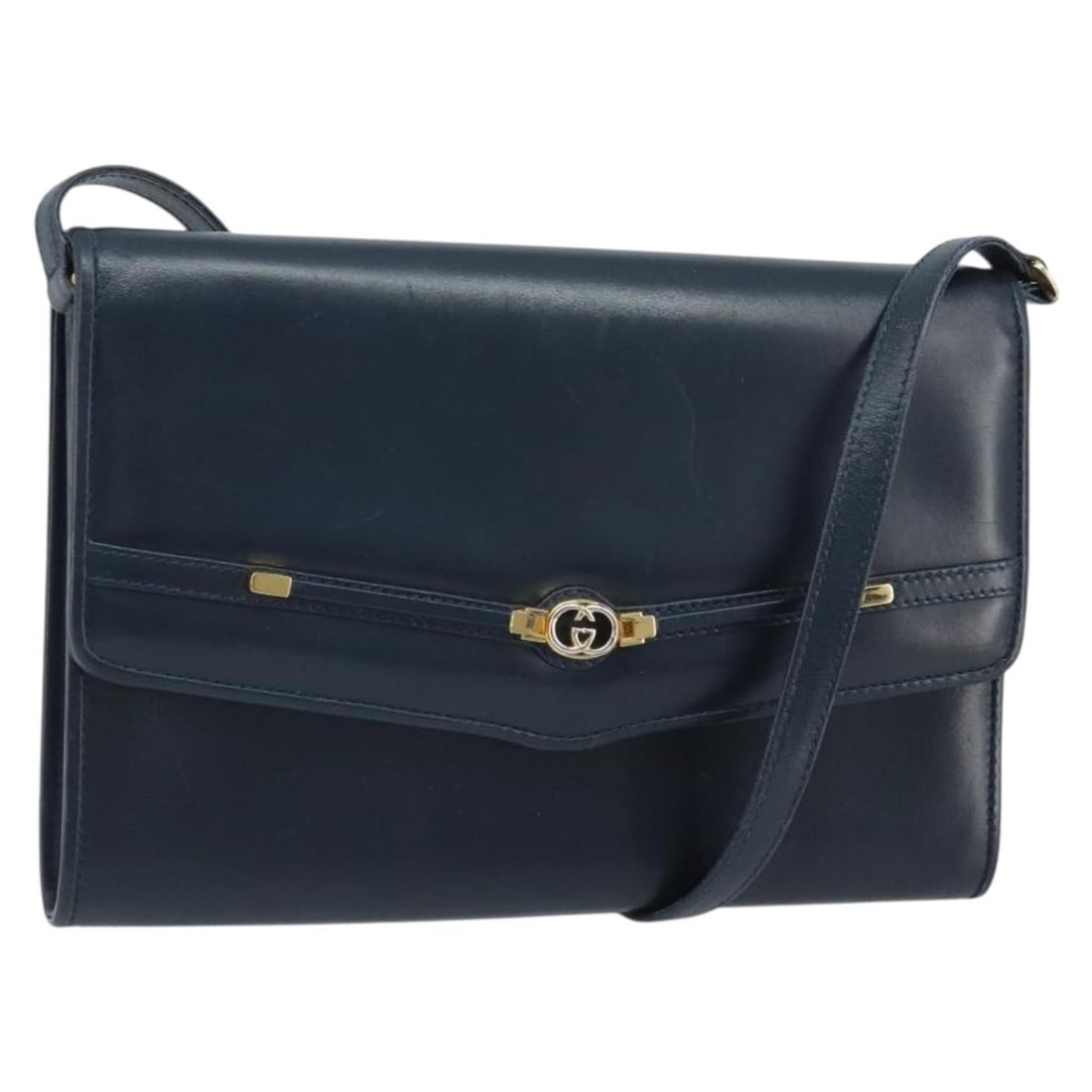 Gucci Vintage Interlocking G Flap Navy Leather Handbag: Gucci Vintage Interlocking G Flap Navy Leather Handbag Vintage Gucci Interlocking G Flap bag in navy leather. This women's bag features the classic flap design and remains in good vintage condition wi