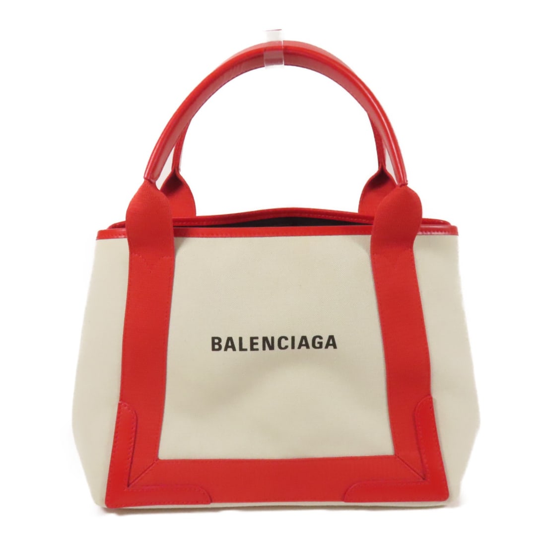 BALENCIAGA Cabas canvas tote bag beige red with pouch: BALENCIAGA Cabas canvas tote bag beige red with pouch Balenciaga Cabas tote bag in beige and red canvas with a matching pouch. This women's tote is made in France and is offered in very good condition
