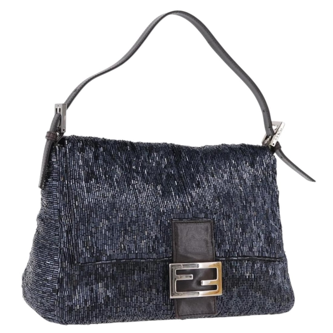Fendi Mamma Baguette beaded shoulder bag navy silver Italy: Fendi Mamma Baguette beaded shoulder bag navy silver Italy Authentic FENDI Mamma Baguette shoulder bag in navy and silver beads. This women's bag includes a dust bag and is made in Italy. Condition is
