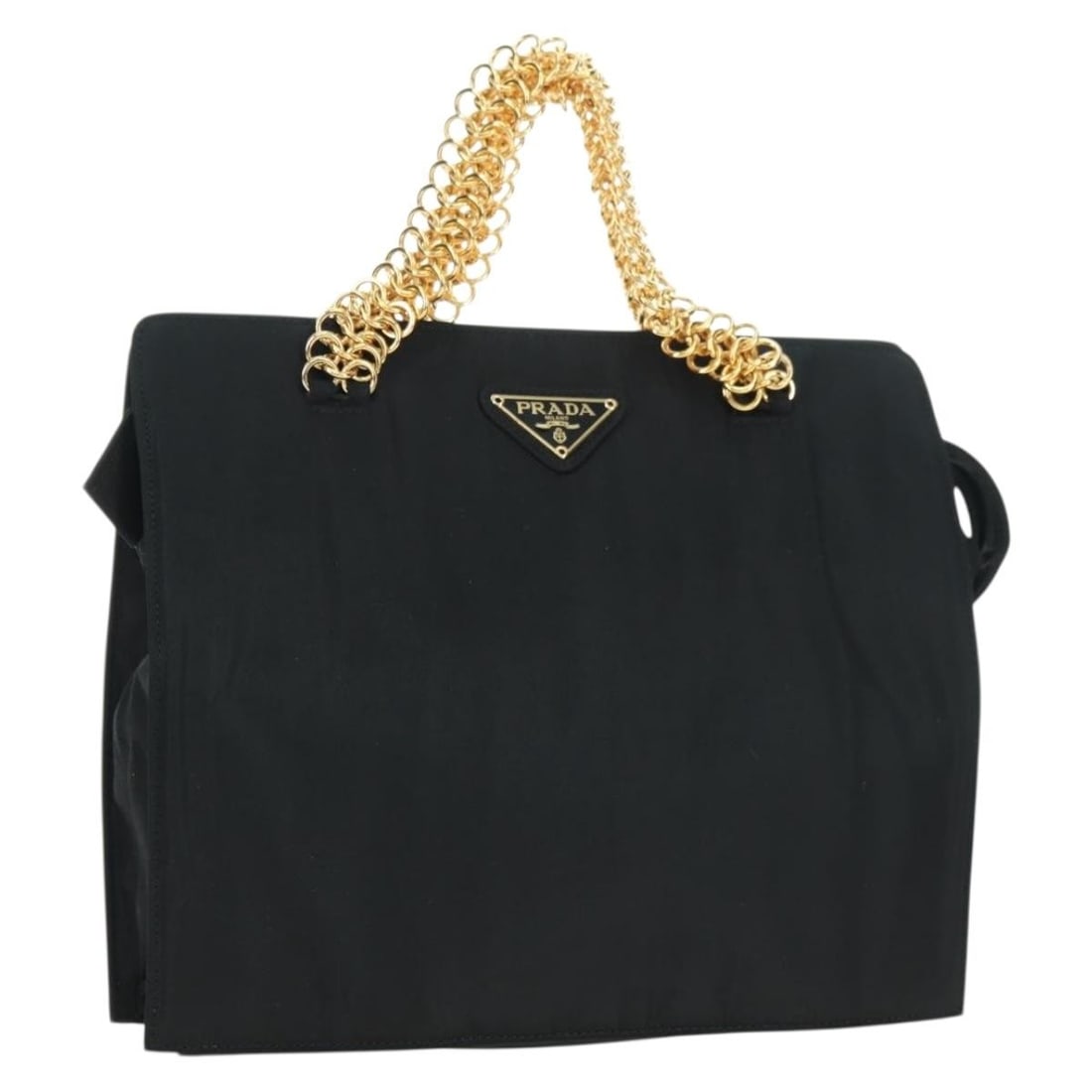 PRADA B4019 Nylon Handbag Black with Gold Chain: PRADA B4019 Nylon Handbag Black with Gold Chain Authentic Prada B4019 chain hand bag in black nylon with gold-tone accents. Made in Italy, this women's handbag includes a dust bag and is presented in 