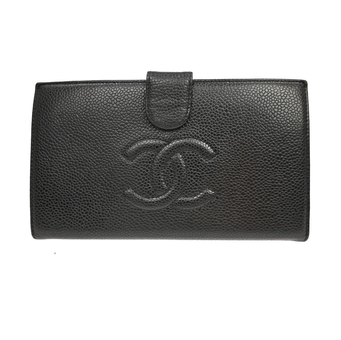 Chanel Timeless CC French black leather wallet: Chanel Timeless CC French black leather wallet Chanel Timeless CC French wallet in black leather. This piece is made in France and is presented in very good condition, with light scratching and light 
