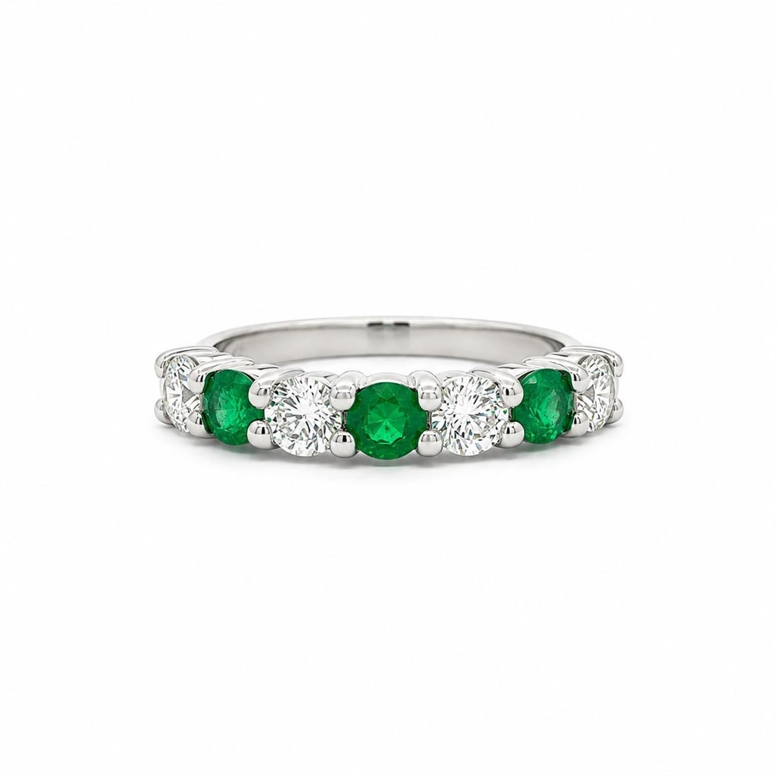 14k White Gold Band Ring with Emerald and Diamond 1.31ctw (1 of 12)