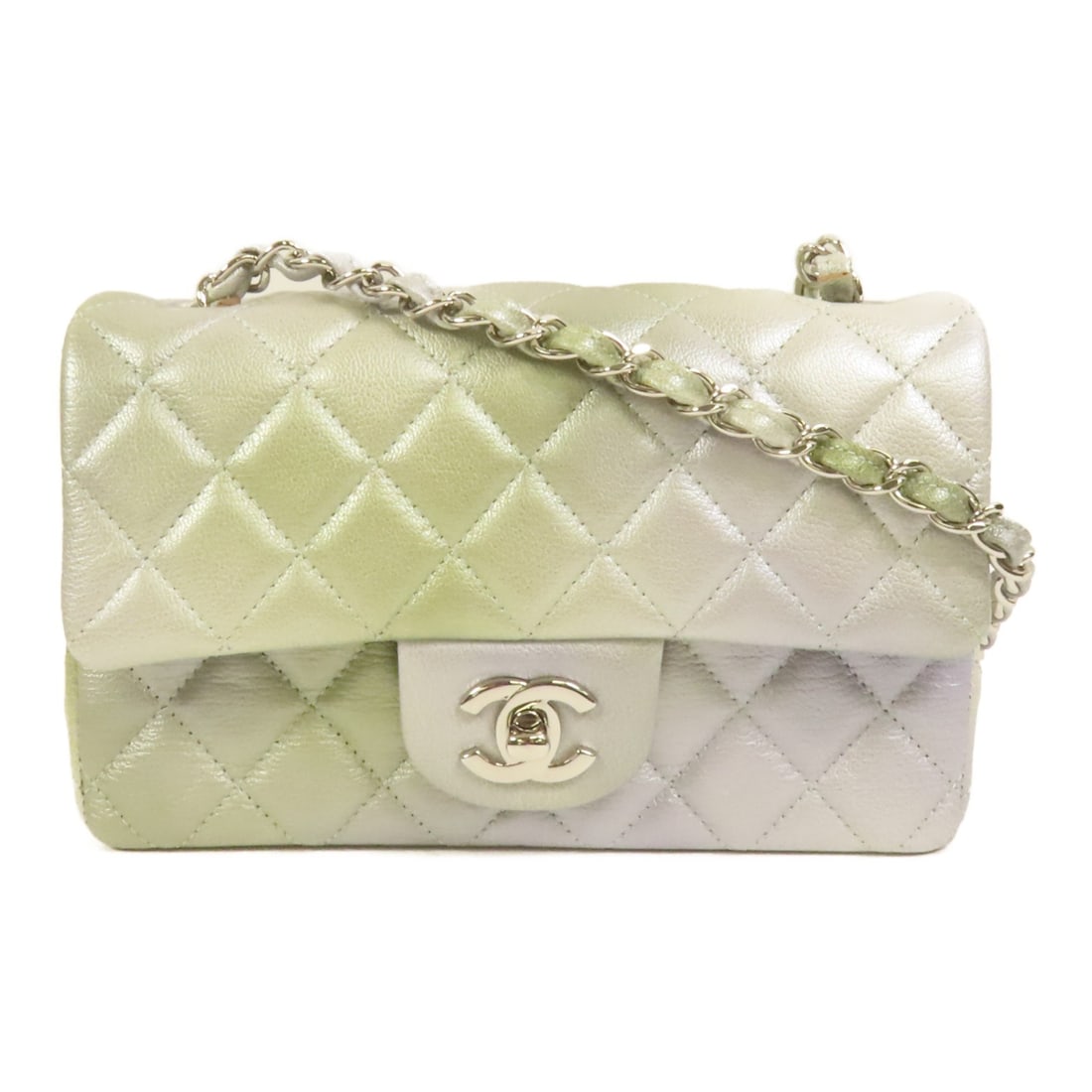 CHANEL Classic 20 CC Shoulder Bag Silver Calfskin SHW: CHANEL Classic 20 CC Shoulder Bag Silver Calfskin SHW A CHANEL Classic 20 shoulder bag crafted from calfskin (cowhide) leather in silver with a silver frame color. It features a turn lock closure, one