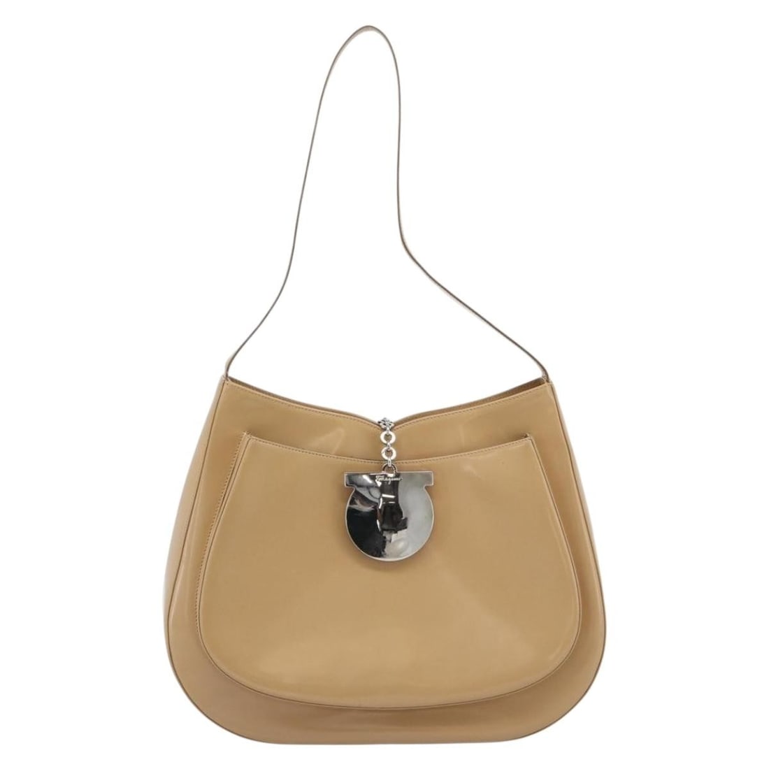 Beige Patent Leather Handbag Salvatore Ferragamo Gancini: Beige Patent Leather Handbag Salvatore Ferragamo Gancini Salvatore Ferragamo Gancini patent leather bag in beige. This women's bag is made in Italy and remains in good condition, showing light overall