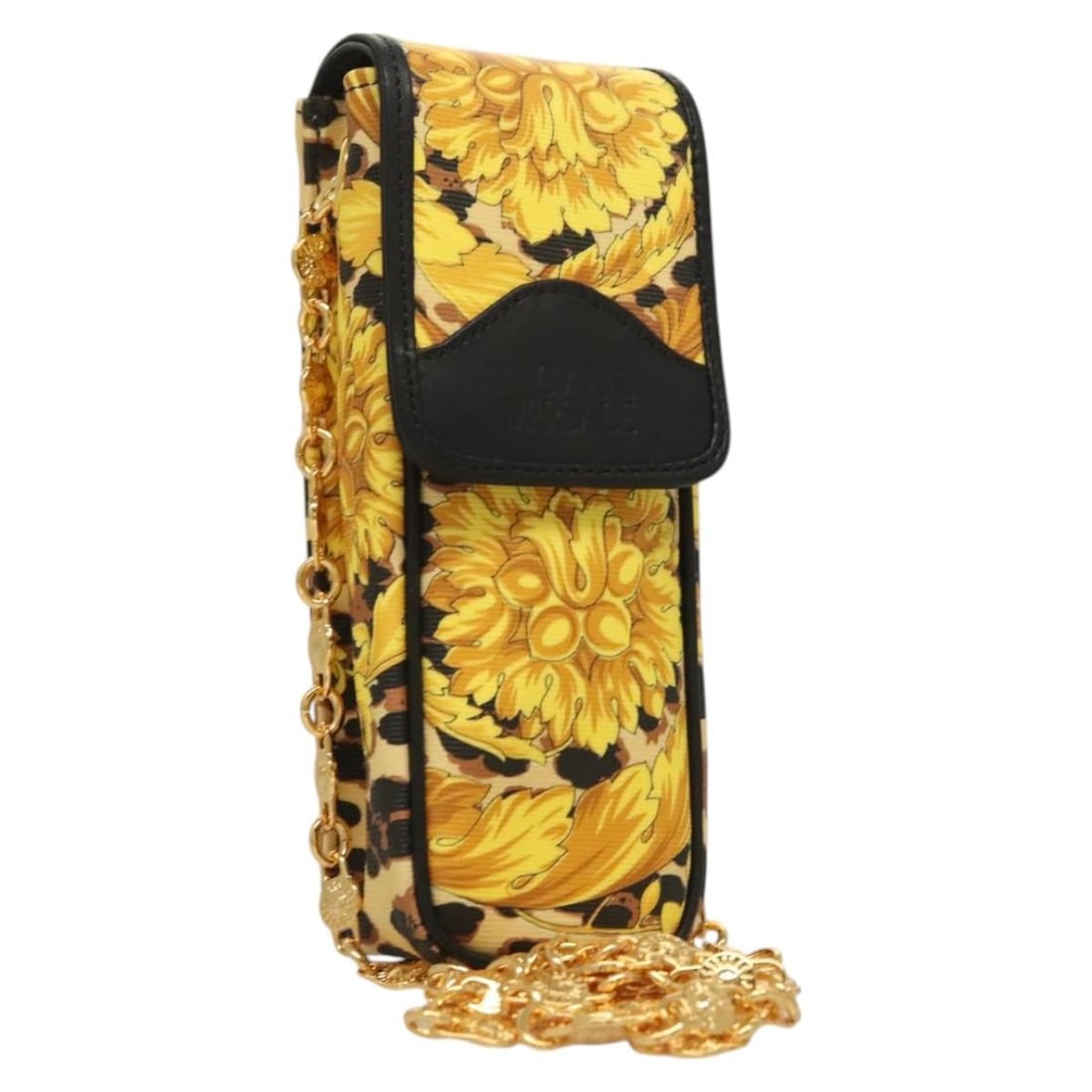 Gianni Versace PVC Leather Yellow Gold Pouch Bag: Gianni Versace PVC Leather Yellow Gold Pouch Bag This Gianni Versace shoulder pouch features a stylish design crafted from durable PVC leather in a vibrant yellow and gold color combination. The pouch