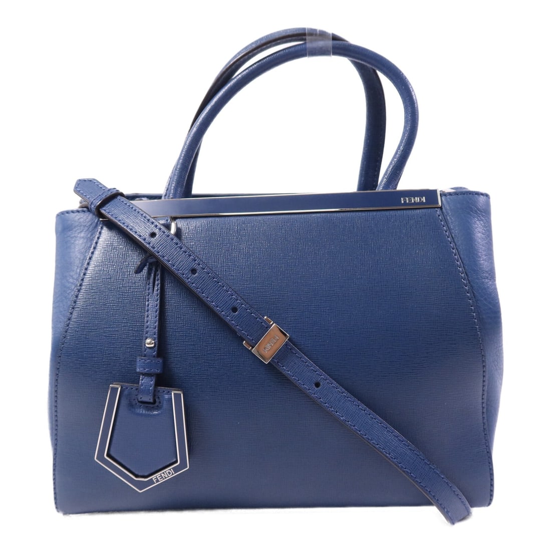 FENDI 2 Jours Blue Calfskin 2 Way Shoulder Bag 8BH253.D7E: FENDI 2 Jours Blue Calfskin 2 Way Shoulder Bag 8BH253.D7E A FENDI 2 Jours 2 Way Shoulder Bag in blue calfskin leather, designed for hand carry or shoulder wear. It features a hook button closure, one 