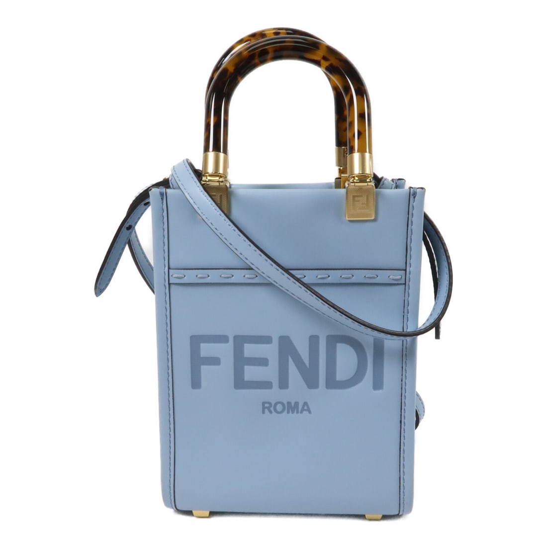 FENDI Mini Sunshine Shopper 8BS051 Blue Calfskin 2way Shoulder Bag: FENDI Mini Sunshine Shopper 8BS051 Blue Calfskin 2way Shoulder Bag Mini Sunshine Shopper 2-way shoulder bag in blue calfskin leather. This women's bag features dual carry options and includes a should