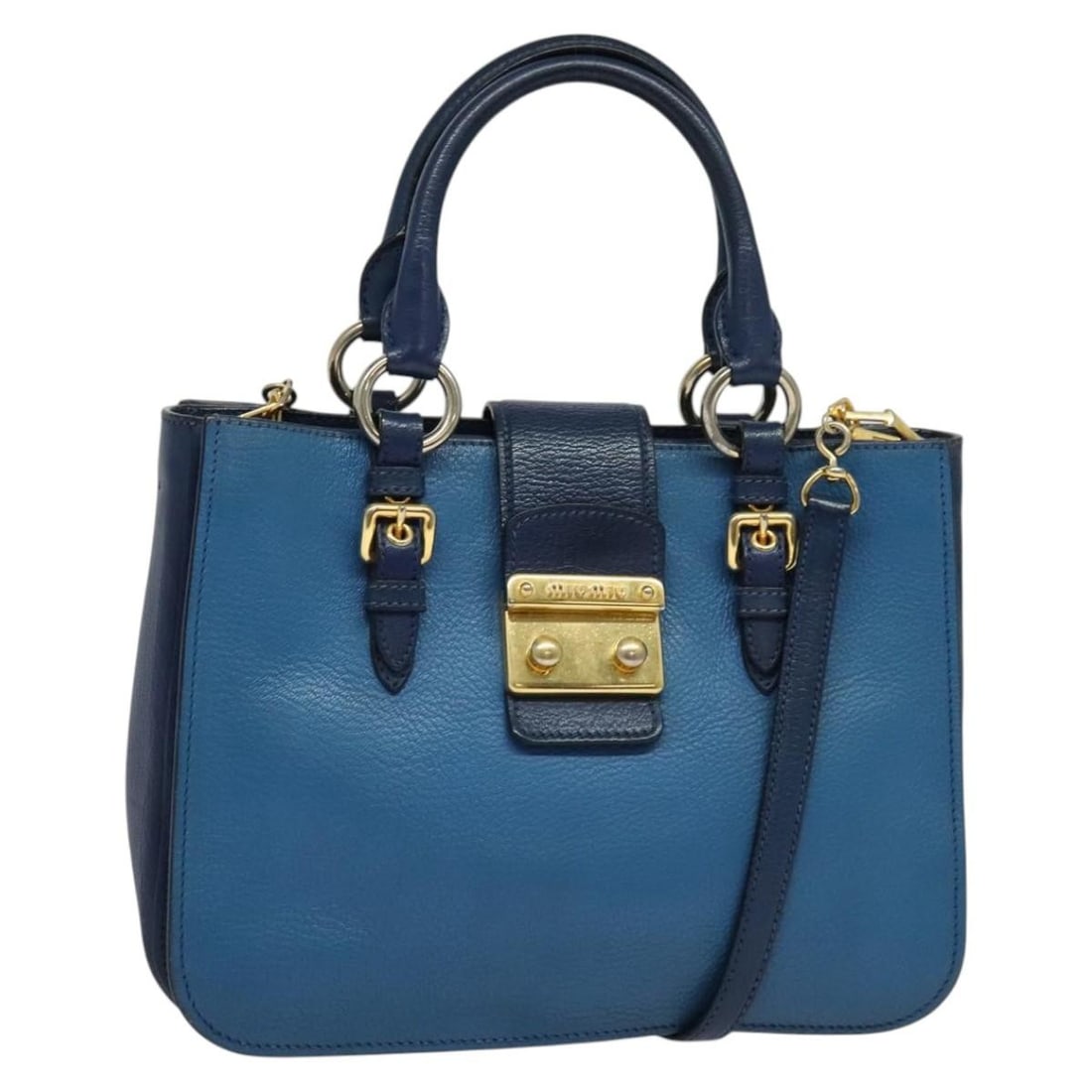 Miu Miu Blue Leather 2 Way Handbag with Shoulder Strap (1 of 18)
