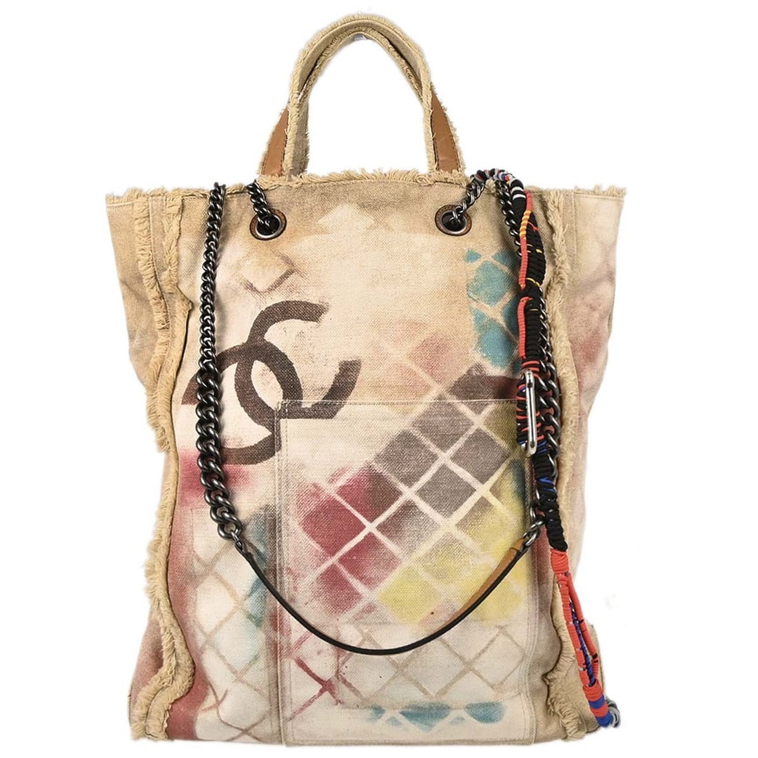 CHANEL Bricolage Graffiti Medium Beige Canvas Tote Bag (1 of 15)