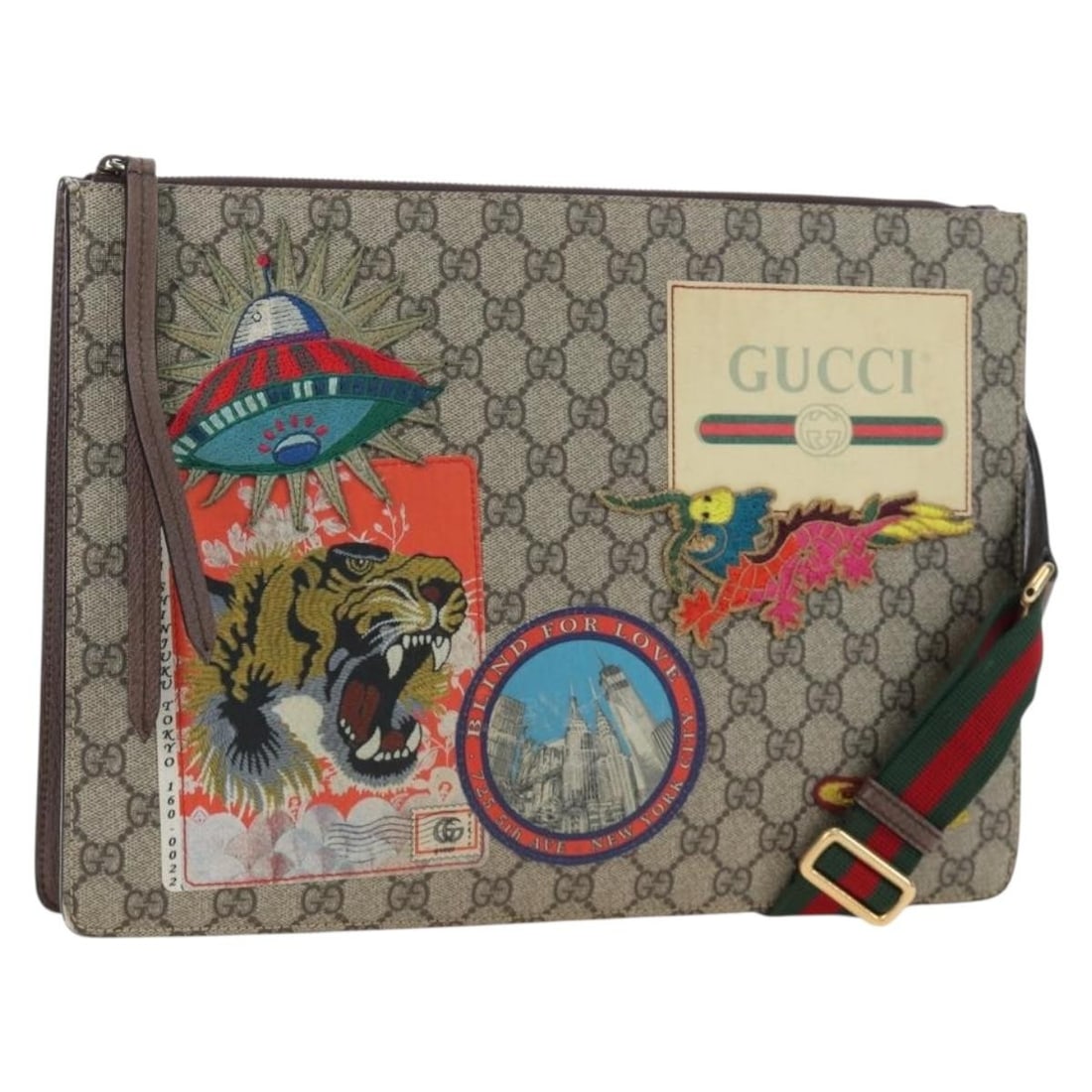 Gucci 474083 GG Supreme Courier Shoulder Bag Beige PVC Leather: Gucci 474083 GG Supreme Courier Shoulder Bag Beige PVC Leather Gucci GG Supreme Web Sherry Line Courier shoulder bag in beige PVC leather with gold-tone accents. Made in Italy, this women's bag featur