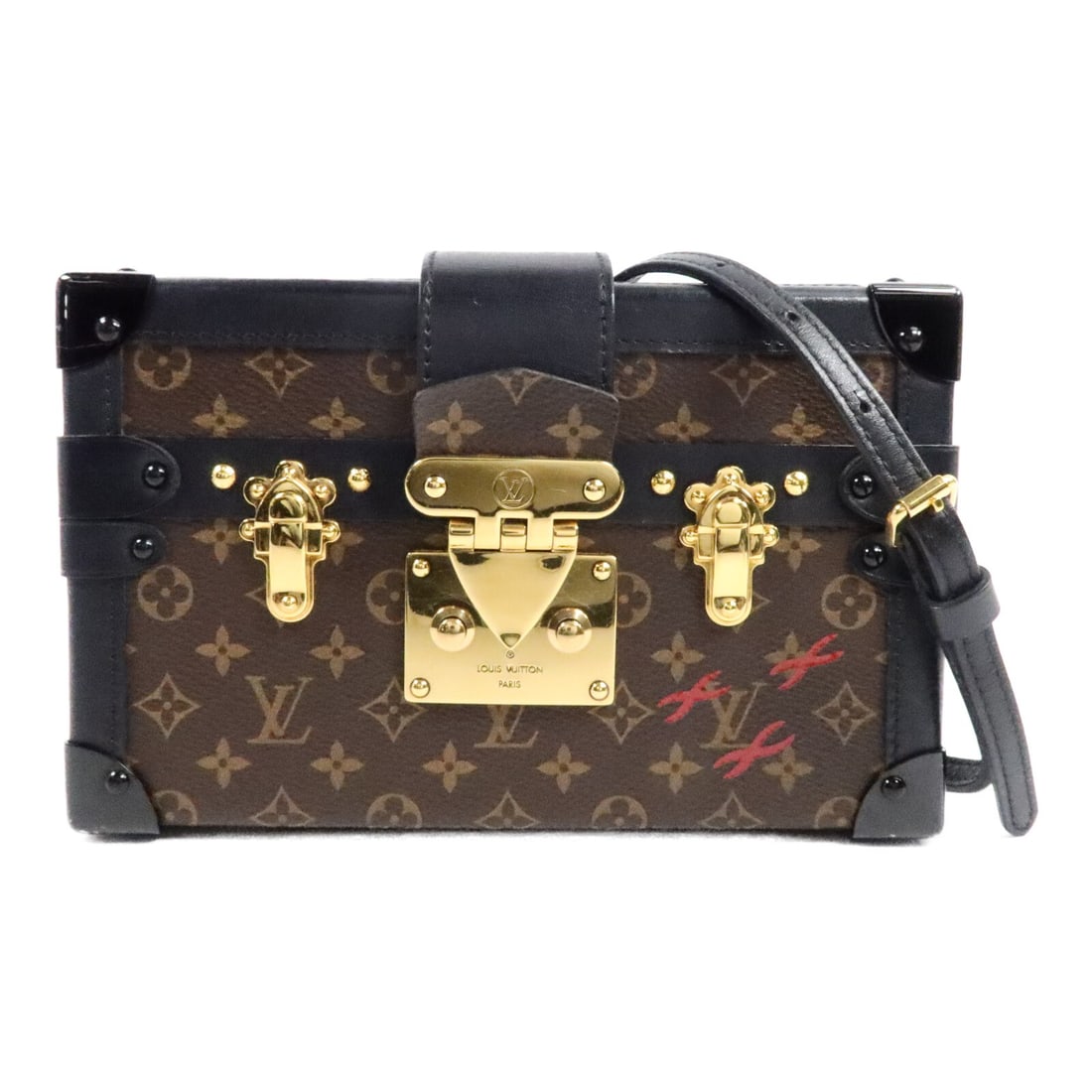 Louis Vuitton Petite Malle M44199 Monogram Shoulder Bag Brown: Louis Vuitton Petite Malle M44199 Monogram Shoulder Bag Brown Louis Vuitton Petite Malle shoulder bag in Monogram PVC coated canvas with a brown and black colorway. This women's bag features an interi