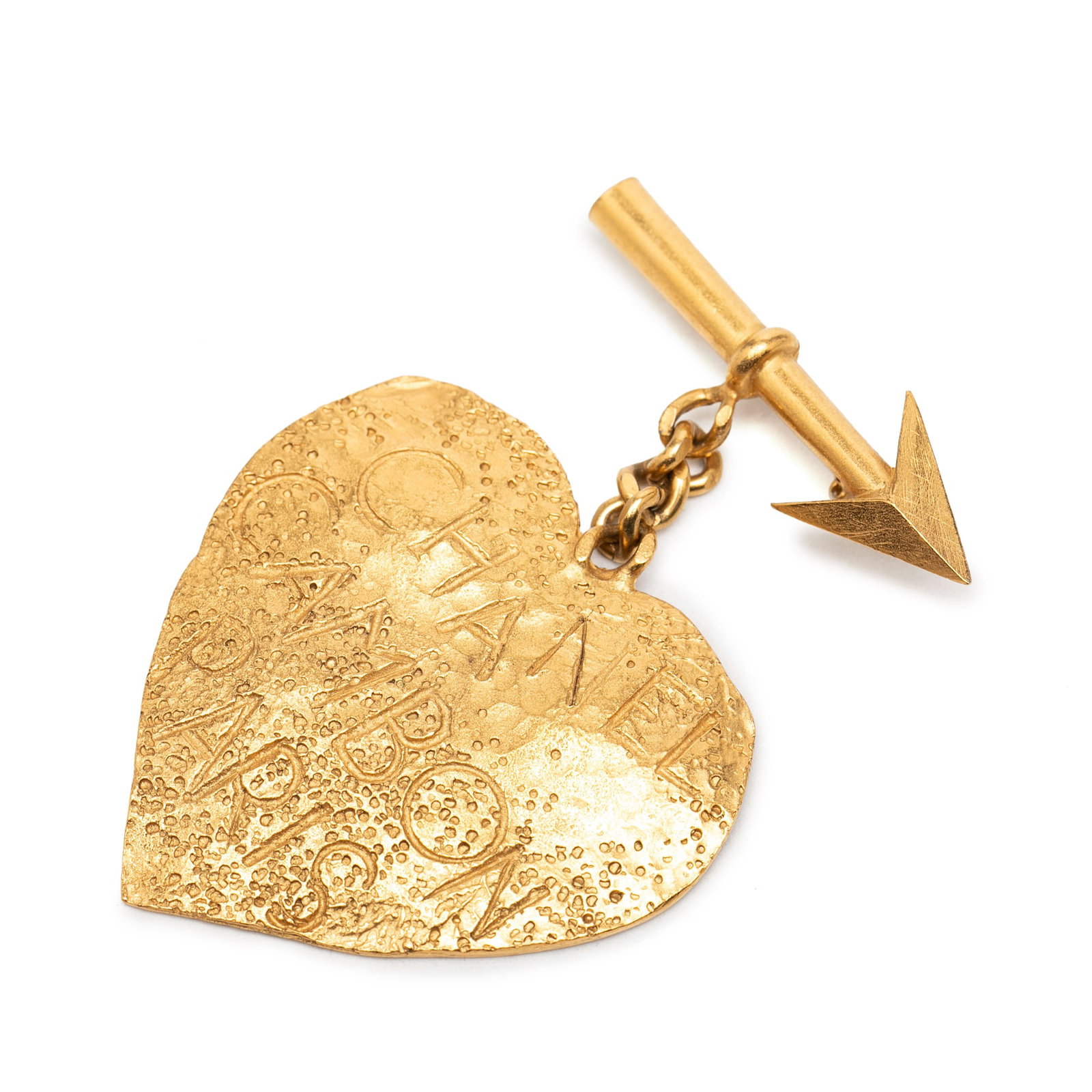Chanel Cambon Paris Arrow Heart Swing Gold Plated Brooch: Chanel Cambon Paris Arrow Heart Swing Gold Plated Brooch Chanel Cambon Paris arrow heart swing brooch in gold plated metal with a back pin closure. This costume jewelry piece includes the box and show