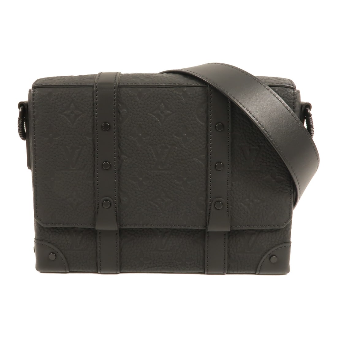 Louis Vuitton M57726 Trunk Messenger Shoulder Bag Black Taurillon Leather: Louis Vuitton M57726 Trunk Messenger Shoulder Bag Black Taurillon Leather Louis Vuitton Trunk Messenger shoulder bag in black Monogram Taurillon Clemence leather with calfskin trim. This men's bag fea