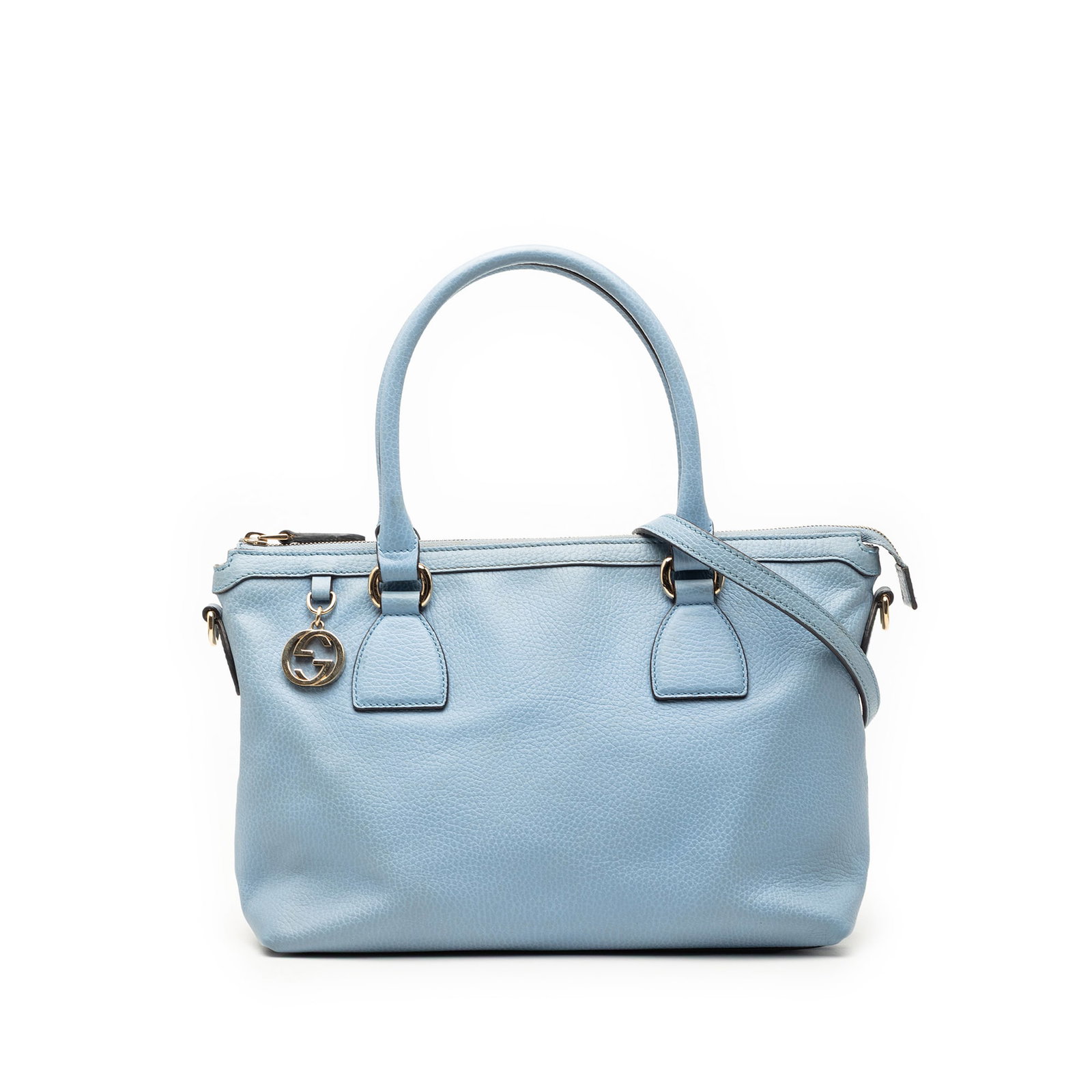 Gucci Charmy Satchel Blue Dollar Calfskin Leather Bag: Gucci Charmy Satchel Blue Dollar Calfskin Leather Bag This Gucci Charmy satchel is crafted in blue leather and features rolled handles, a detachable flat leather strap, and a top zip closure. The inte