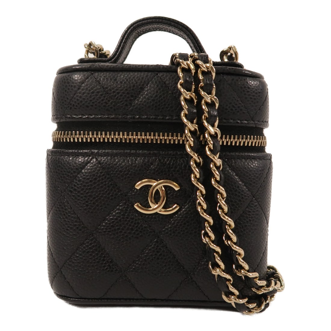 Chanel AP2503 Small Vanity Chain Shoulder Bag Black Calfskin CC GHW: Chanel AP2503 Small Vanity Chain Shoulder Bag Black Calfskin CC GHW Small Chanel vanity-style shoulder bag in black calfskin leather with CC GHW and chain strap. This women's shoulder bag is made in F
