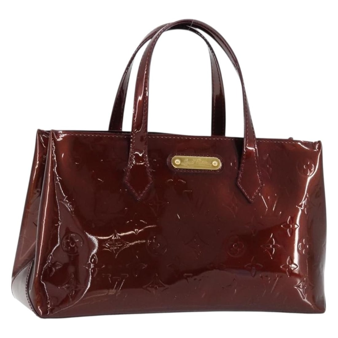 Louis Vuitton Wilshire PM Pomme d'Amour Patent Leather Handbag: Louis Vuitton Wilshire PM Pomme d'Amour Patent Leather Handbag This Louis Vuitton Monogram Vernis Wilshire PM handbag in Pomme D'amour features a glossy patent leather exterior and a compact, elegant 