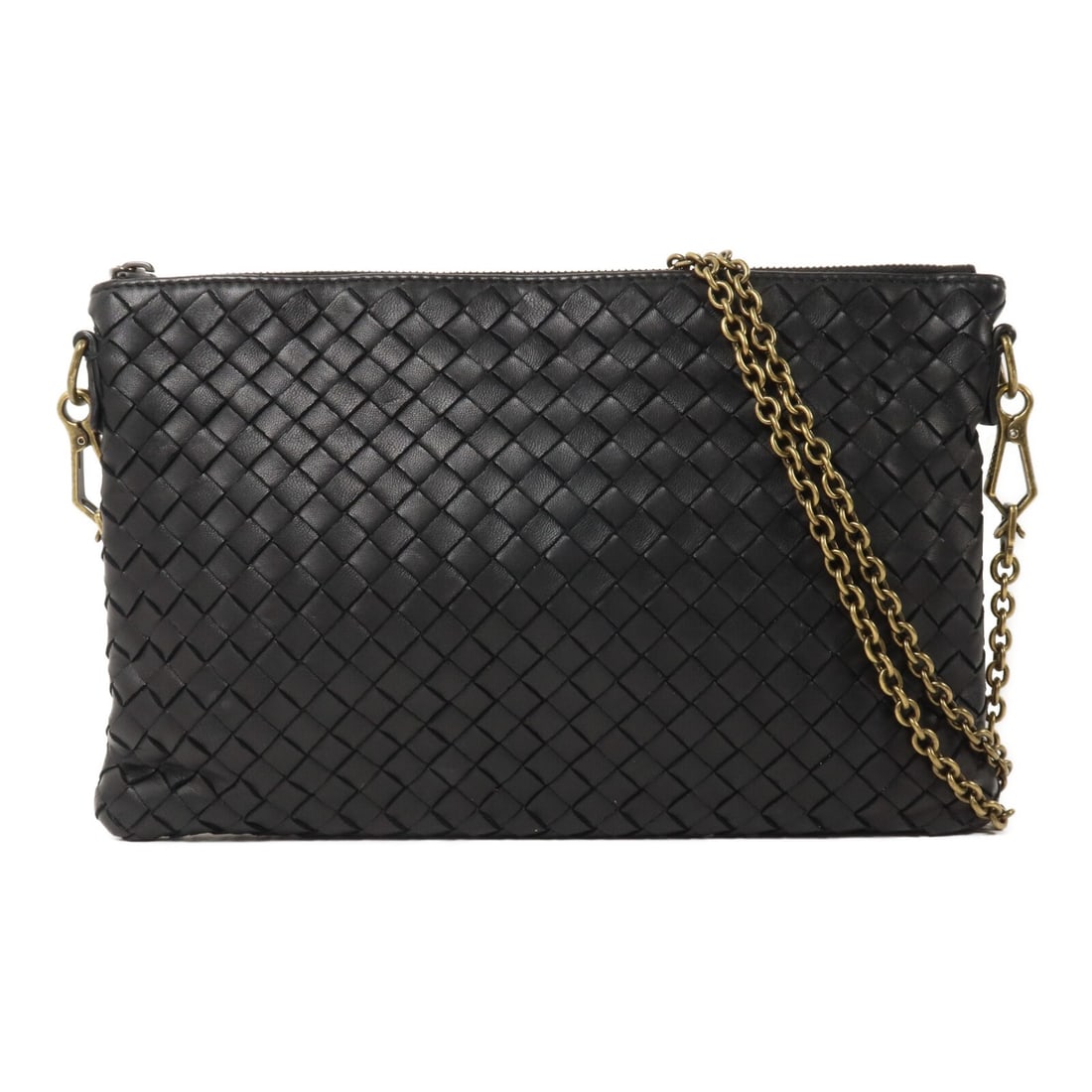 Bottega Veneta BV Chain Black Calfskin Shoulder Bag: Bottega Veneta BV Chain Black Calfskin Shoulder Bag Bottega Veneta BV chain shoulder bag in black calfskin leather. This unisex shoulder bag features a slim profile with an interior open pocket and si