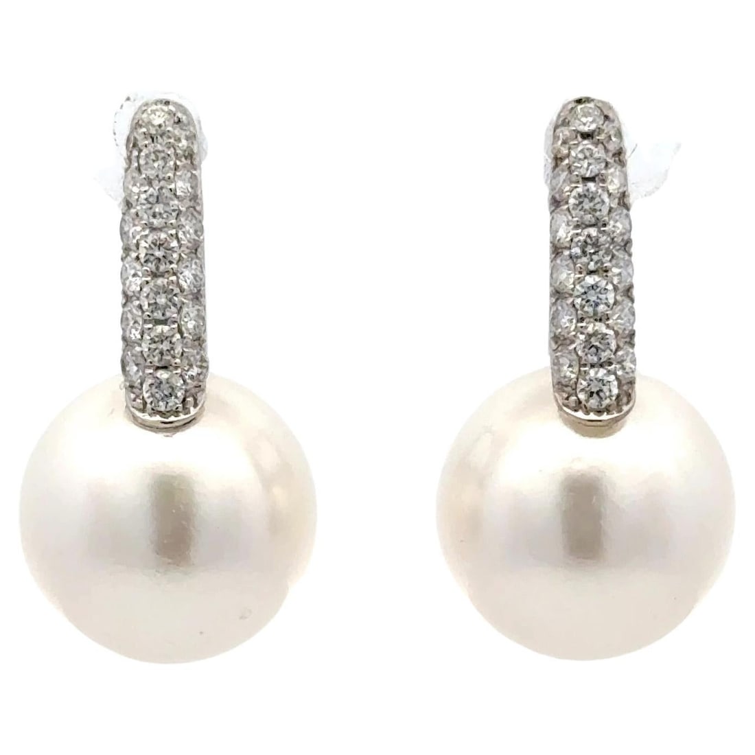 Harbor Diamonds 18K White Gold South Sea Pearl Diamond Earrings 0.61 Carats (1 of 8)