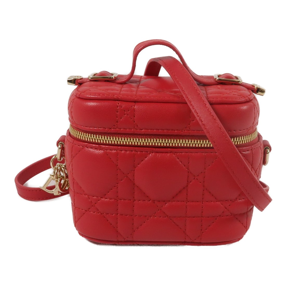 Dior Lady Dior Vanity 2-Way Shoulder Bag Red Lambskin Gold Tone: Dior Lady Dior Vanity 2-Way Shoulder Bag Red Lambskin Gold Tone A Lady Dior vanity 2-way shoulder bag in red lambskin (sheep leather) with gold-tone hardware. It comes with a shoulder strap and storag