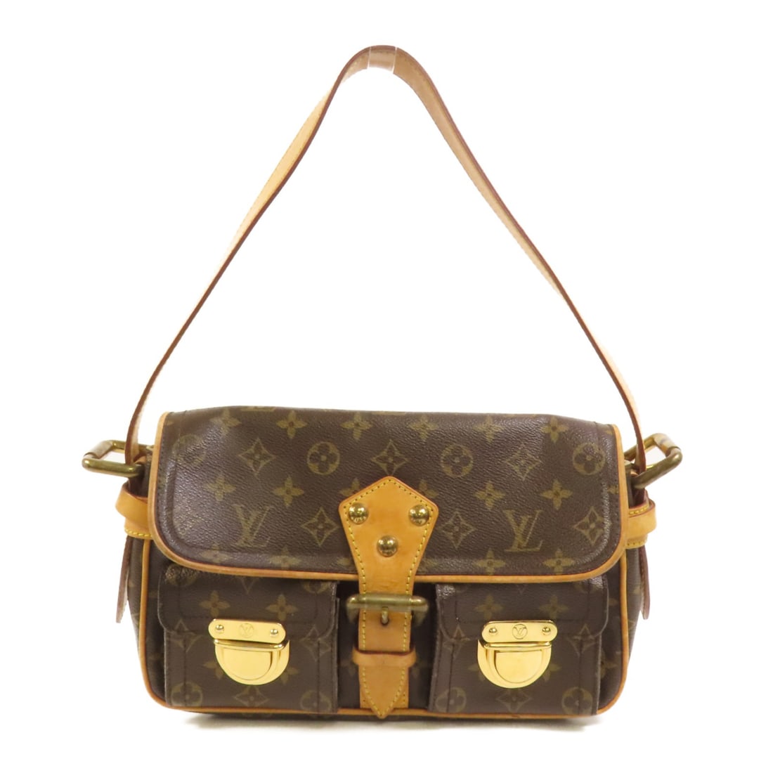 Louis Vuitton Hudson PM M40027 Monogram Shoulder Bag Brown: Louis Vuitton Hudson PM M40027 Monogram Shoulder Bag Brown Louis Vuitton Hudson PM shoulder bag in brown Monogram PVC coated canvas. This women's shoulder bag features gold-tone hardware, exterior poc
